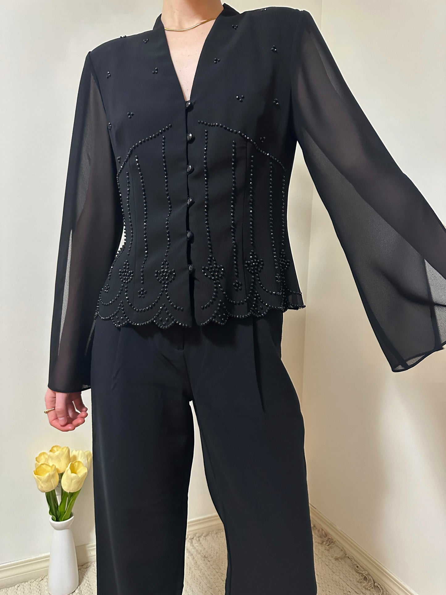 Vintage x Bellessa Black Beaded Blouse (S/M)