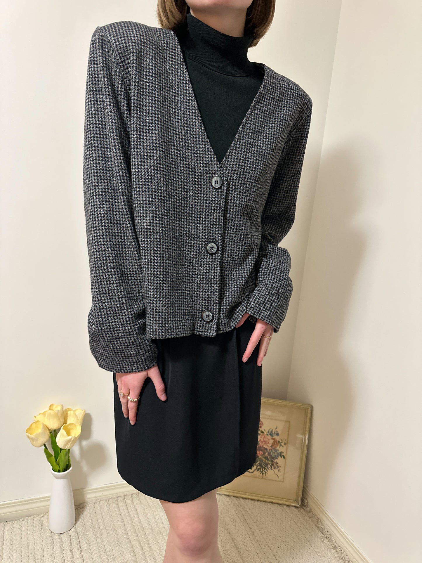 Vintage x Grey Houndstooth Sweater (XL)