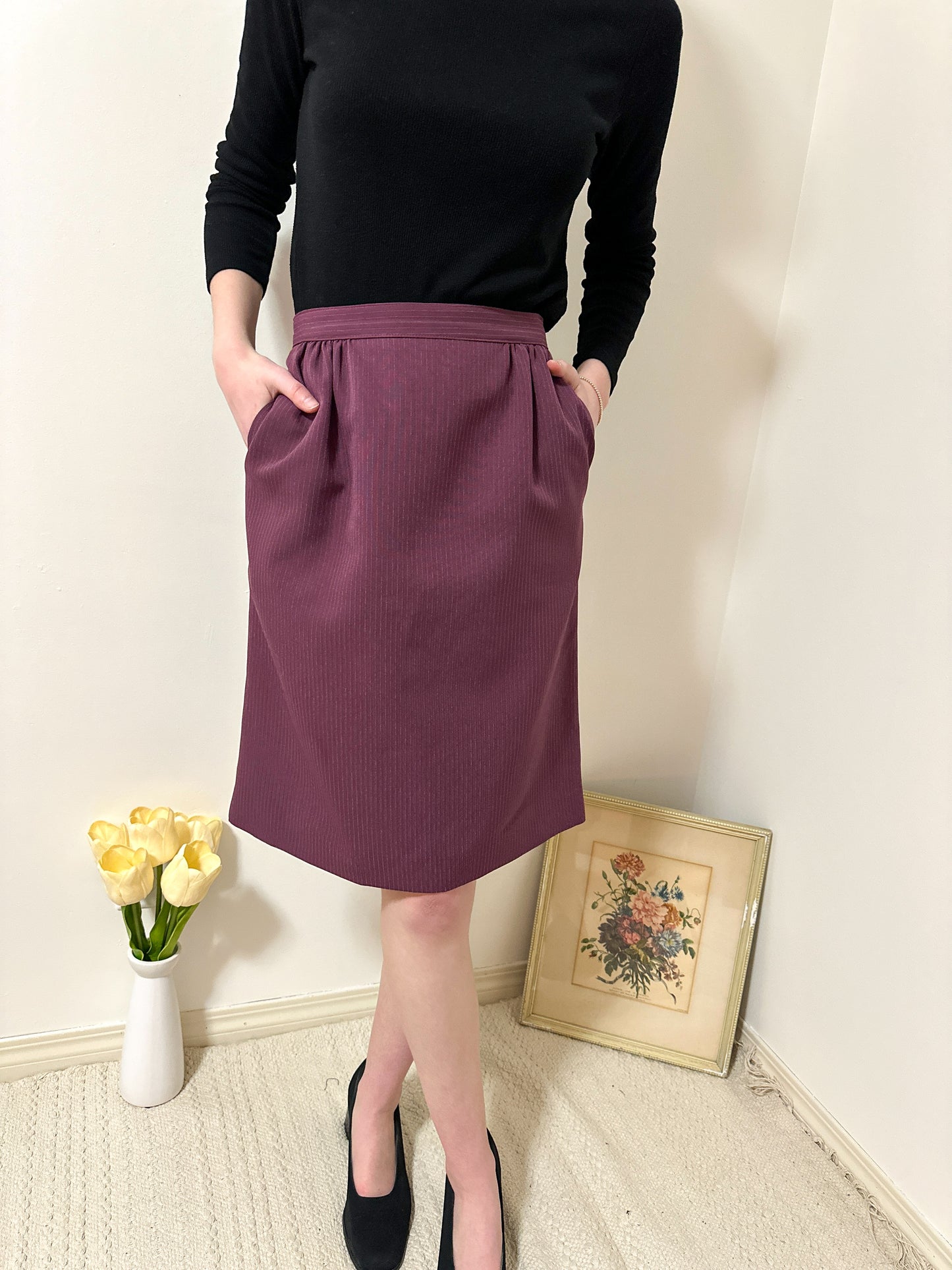 Vintage x Deep Magenta Pinstripe Skirt (S)