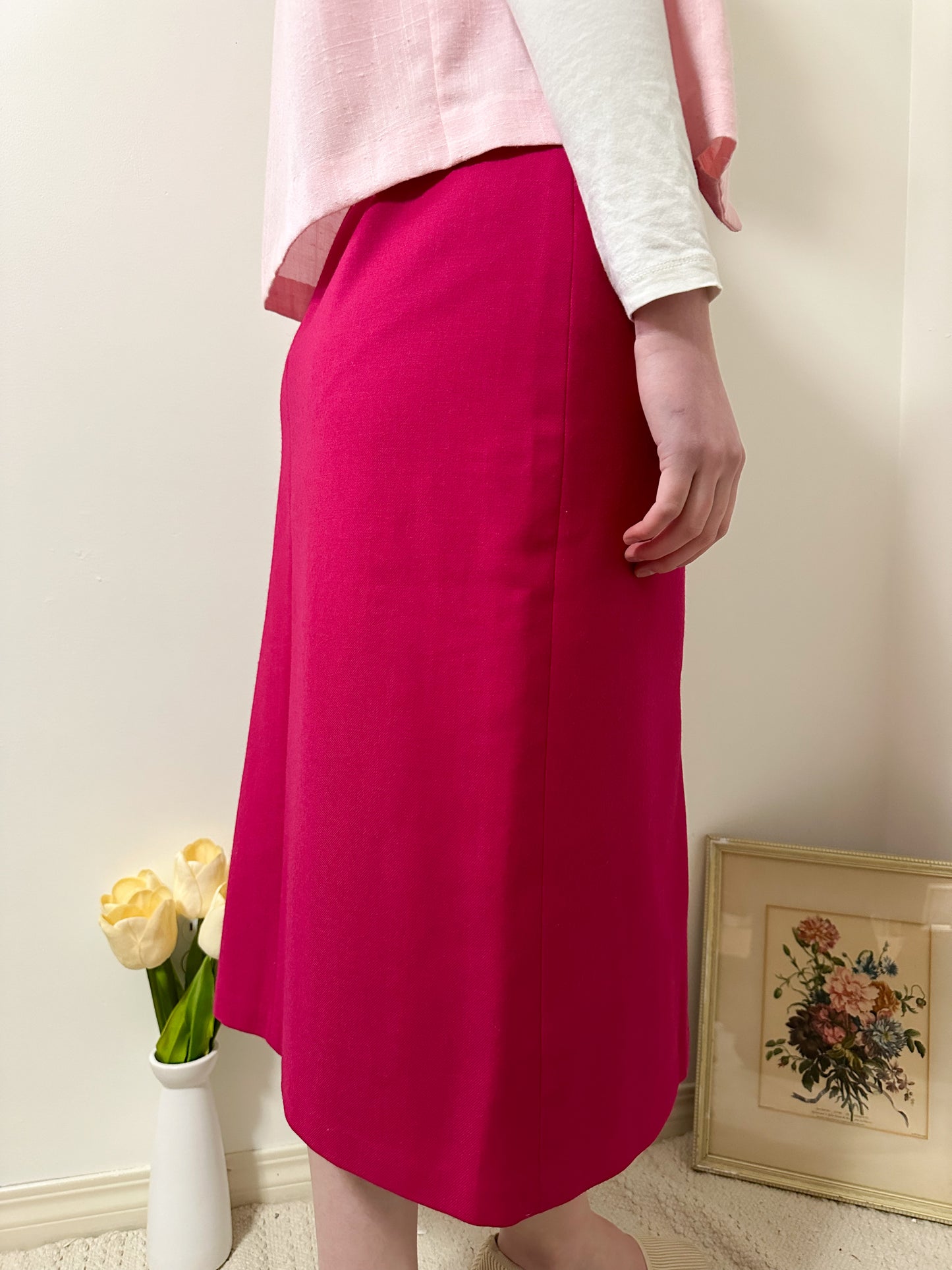 Vintage x Seasons Hot Pink Wool Skirt (M)