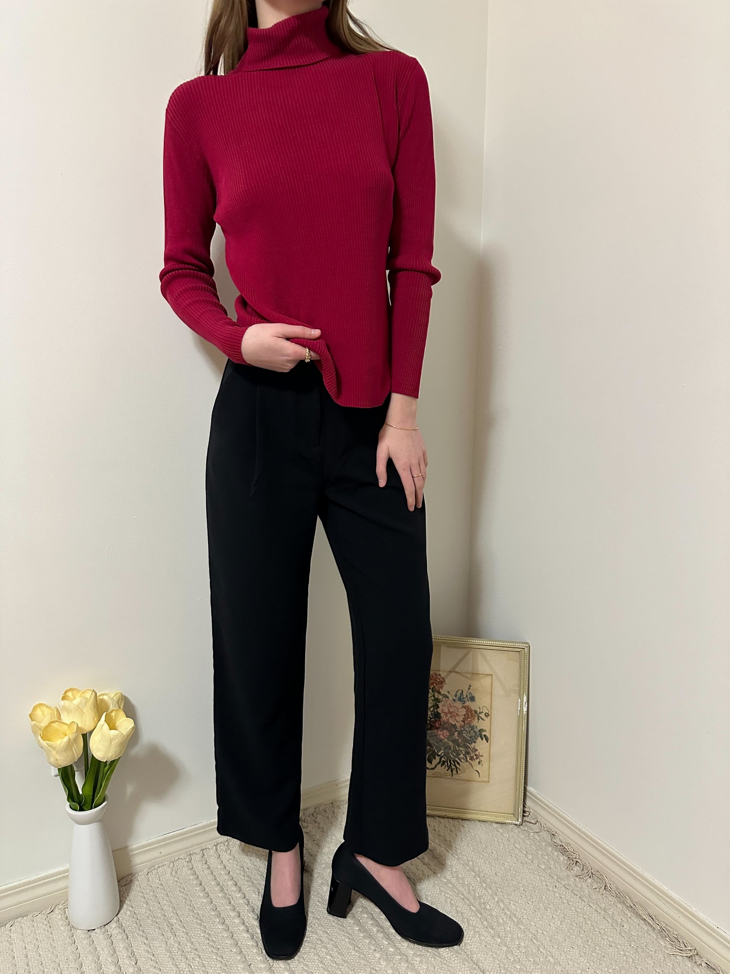 Cactus Red Silk Turtleneck (M)