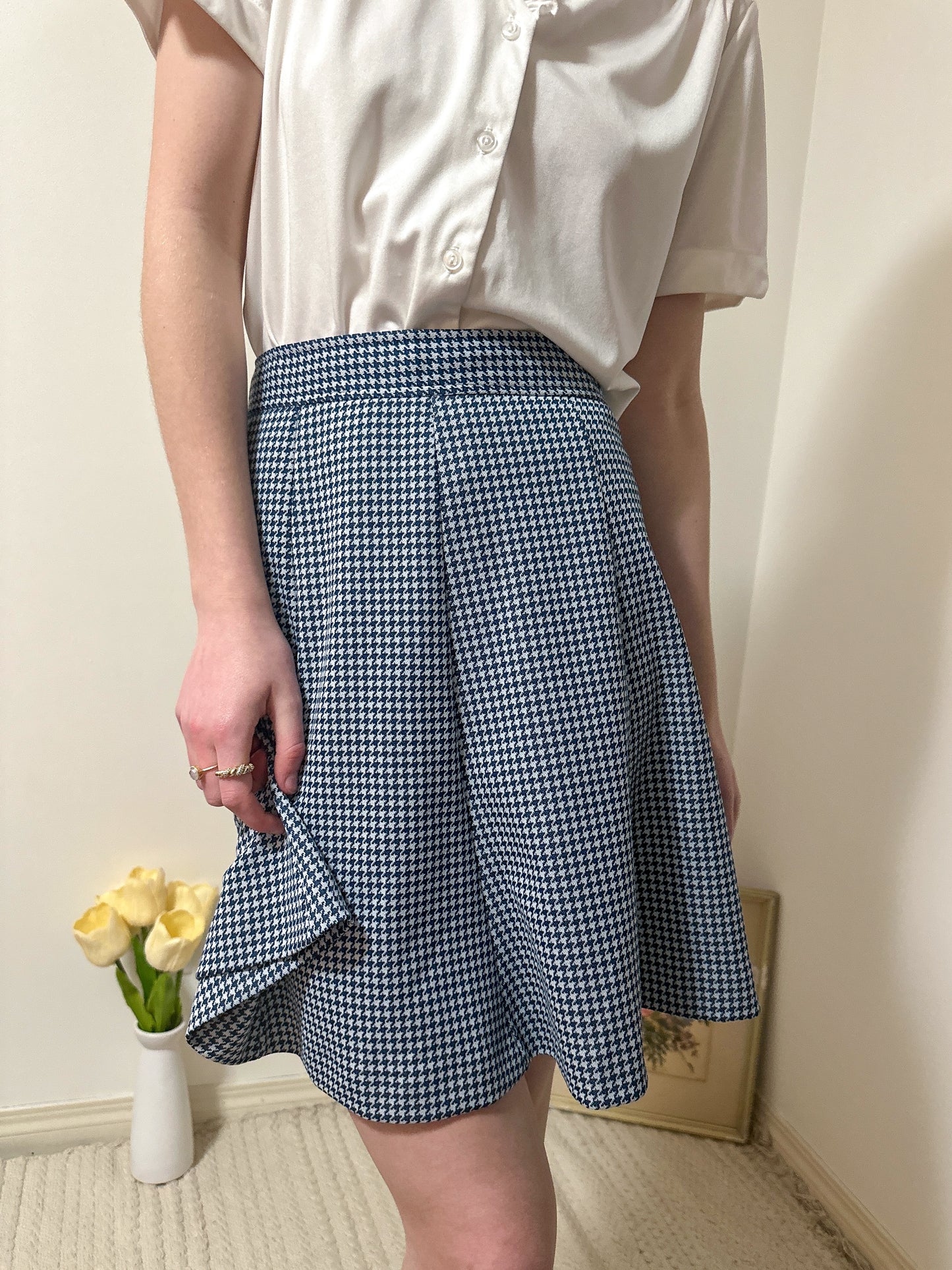 Vintage x Blue Houndstooth Skirt (S)