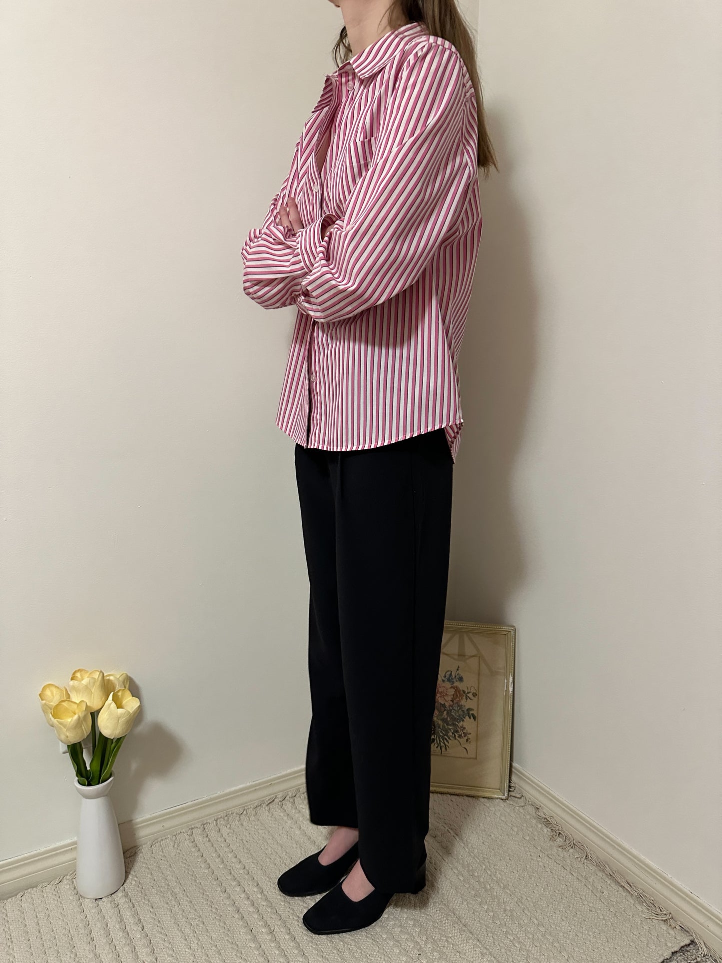 Vintage x Alia Pink Striped Button-Up (L/XL)