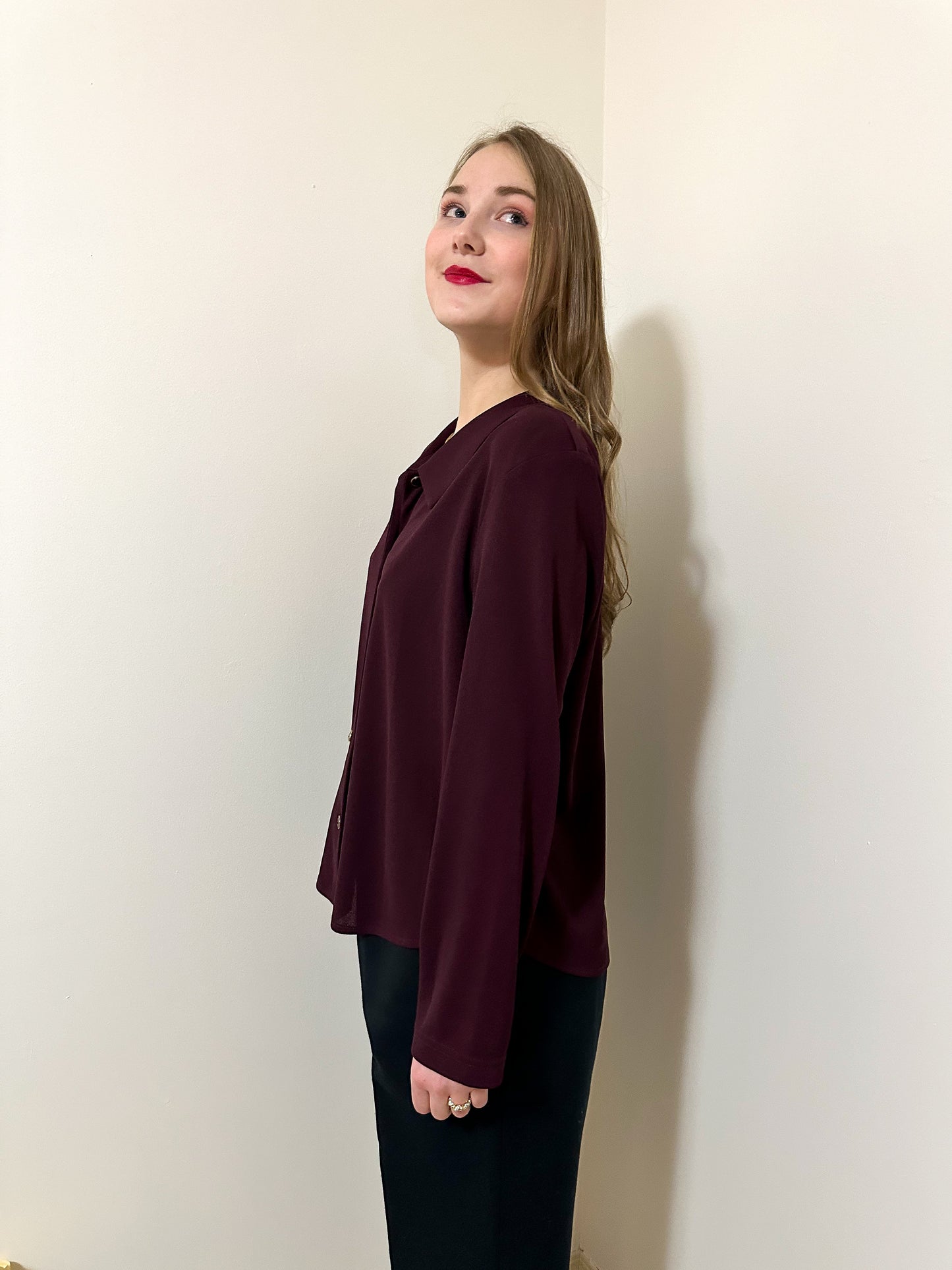 Vintage x Braemar Petites Dark Plum Blouse (L/XL)