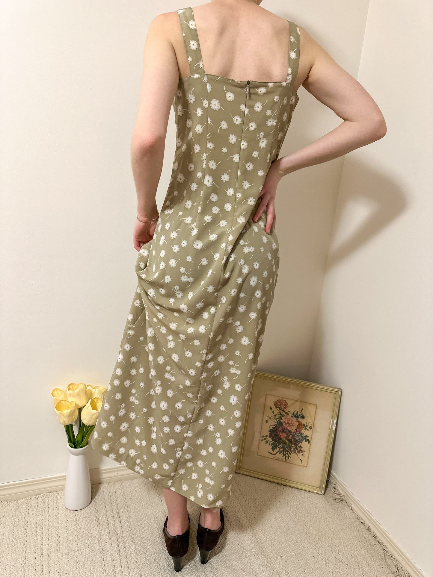 Vintage x Jacob Beige Floral Dress (XS/S)