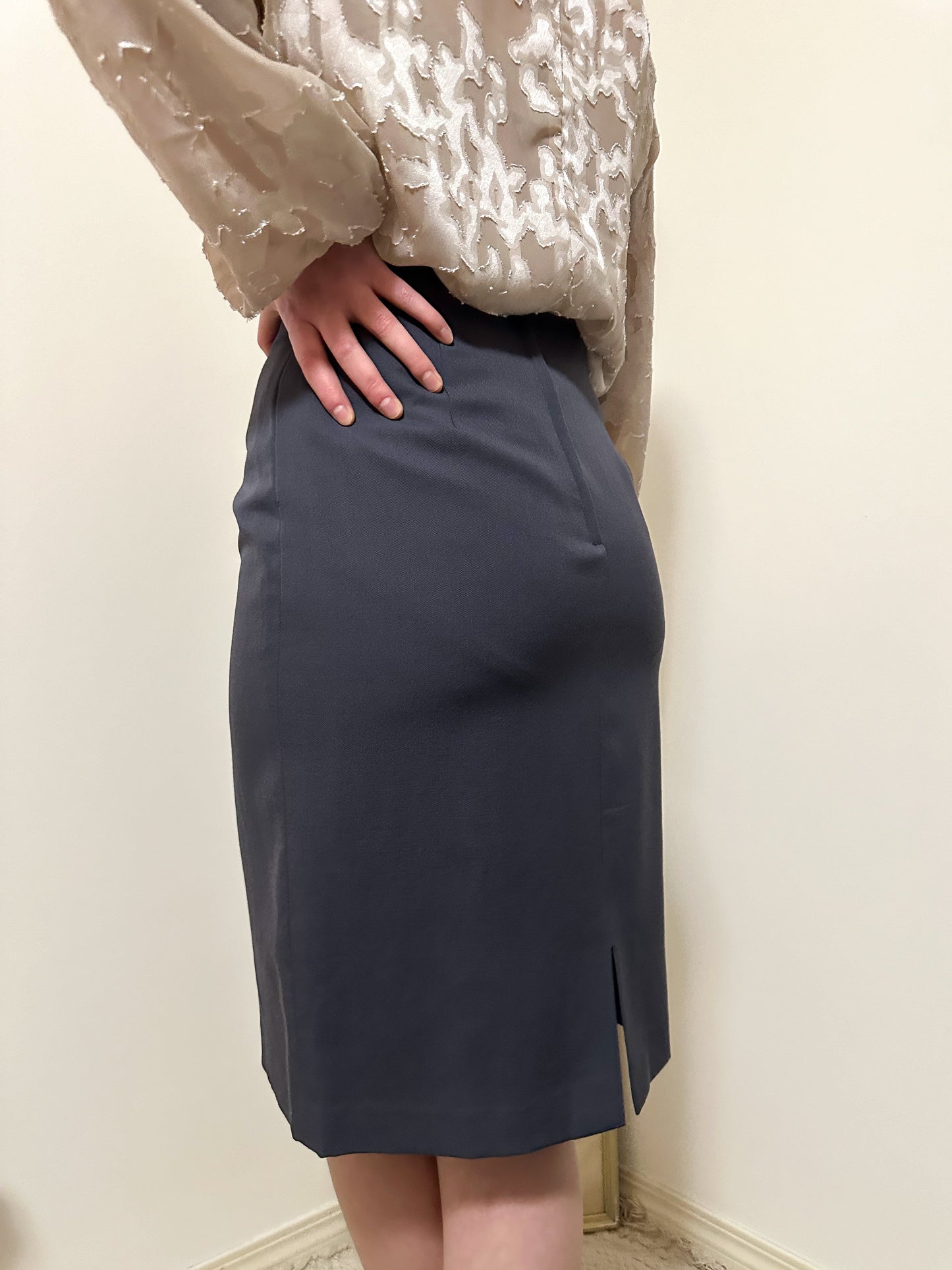 Vintage x Simon Chang Grey Wool Skirt (M)