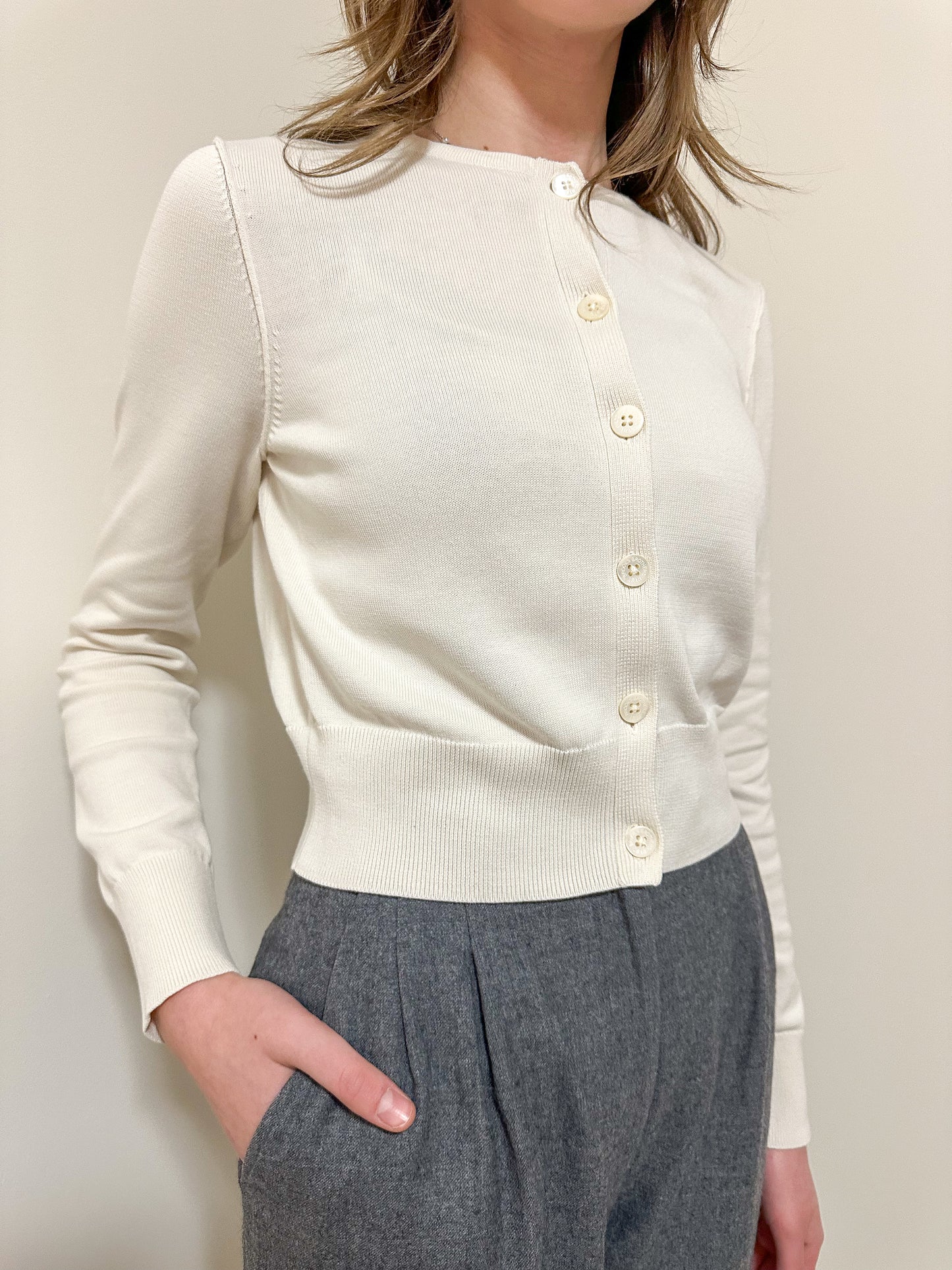 Brooks Brothers Cropped White Cardigan (XS/S)