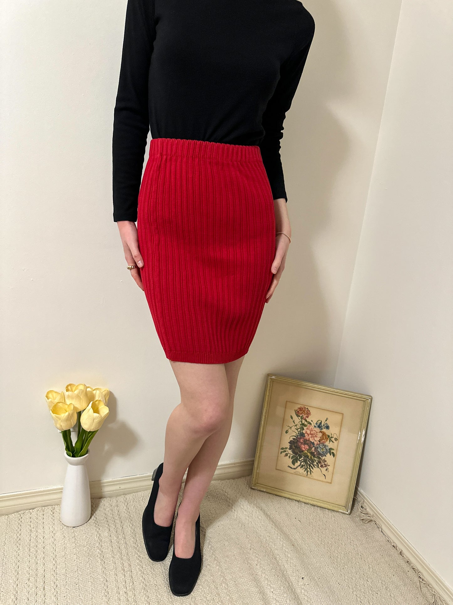 Vintage x Moda Int'l Red Ribbed Skirt (XS/S)