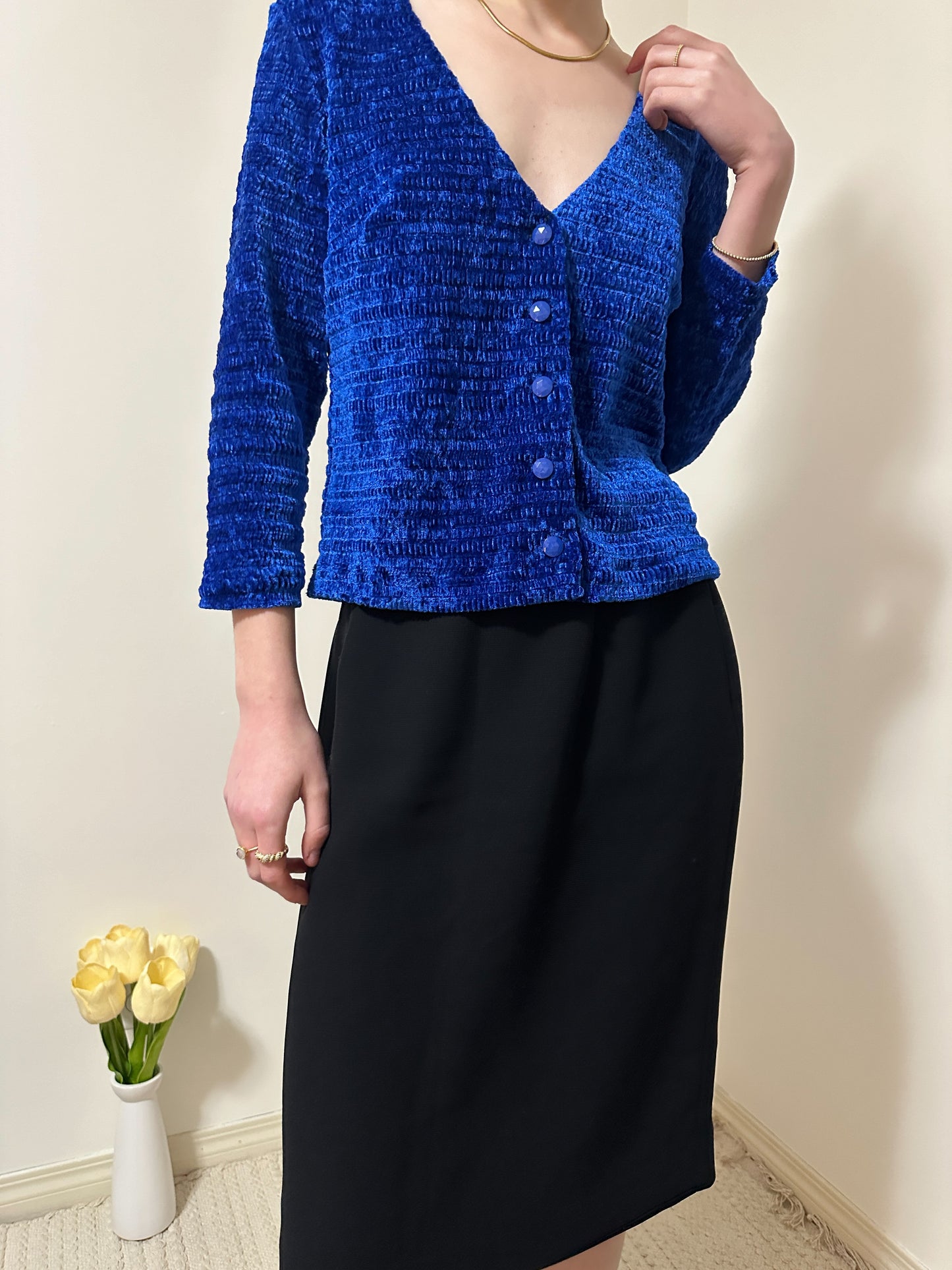 Vintage x Royal Blue Velvet Cardi (M)