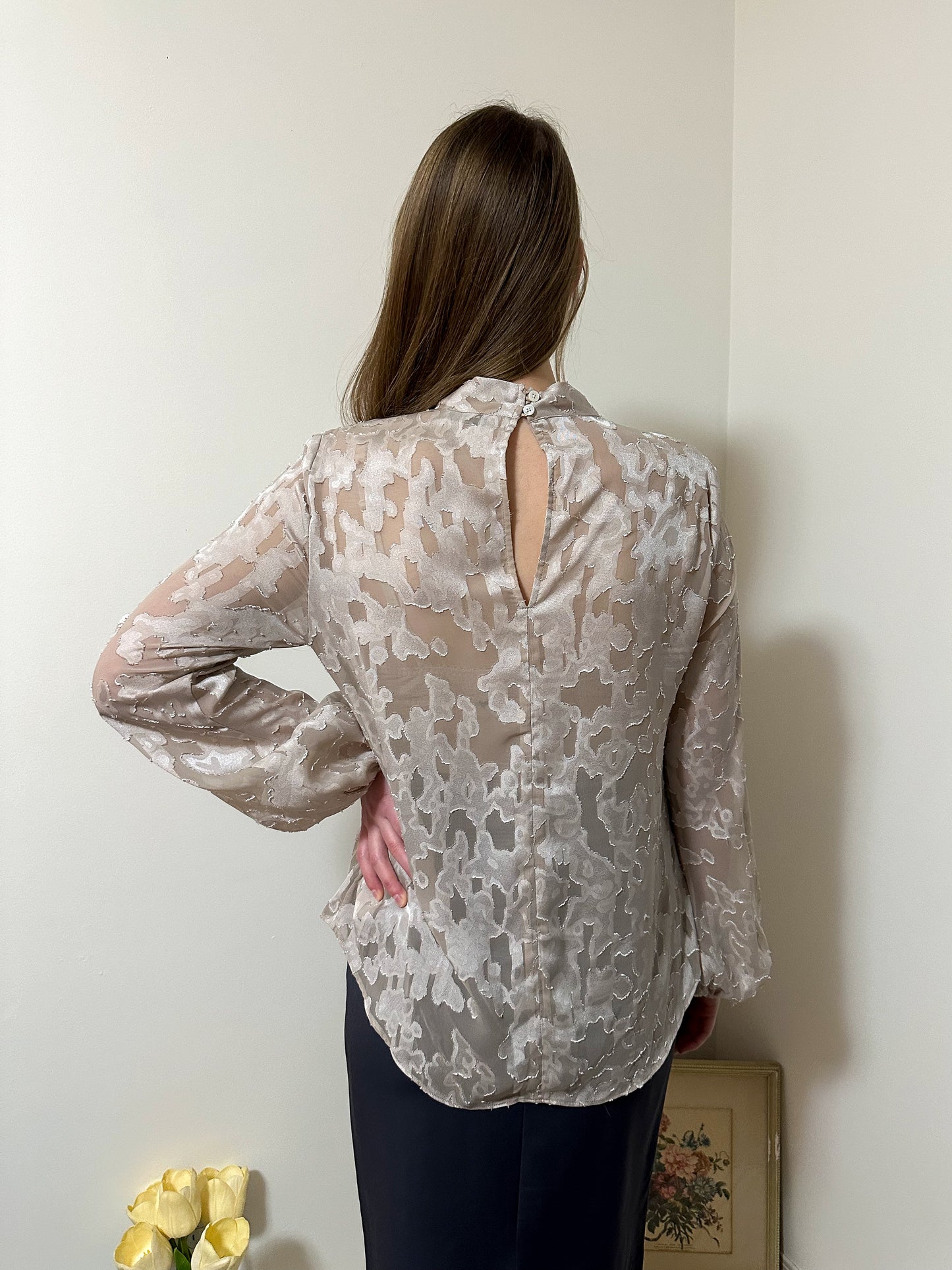 Babaton Sheer Champagne Blouse (L)