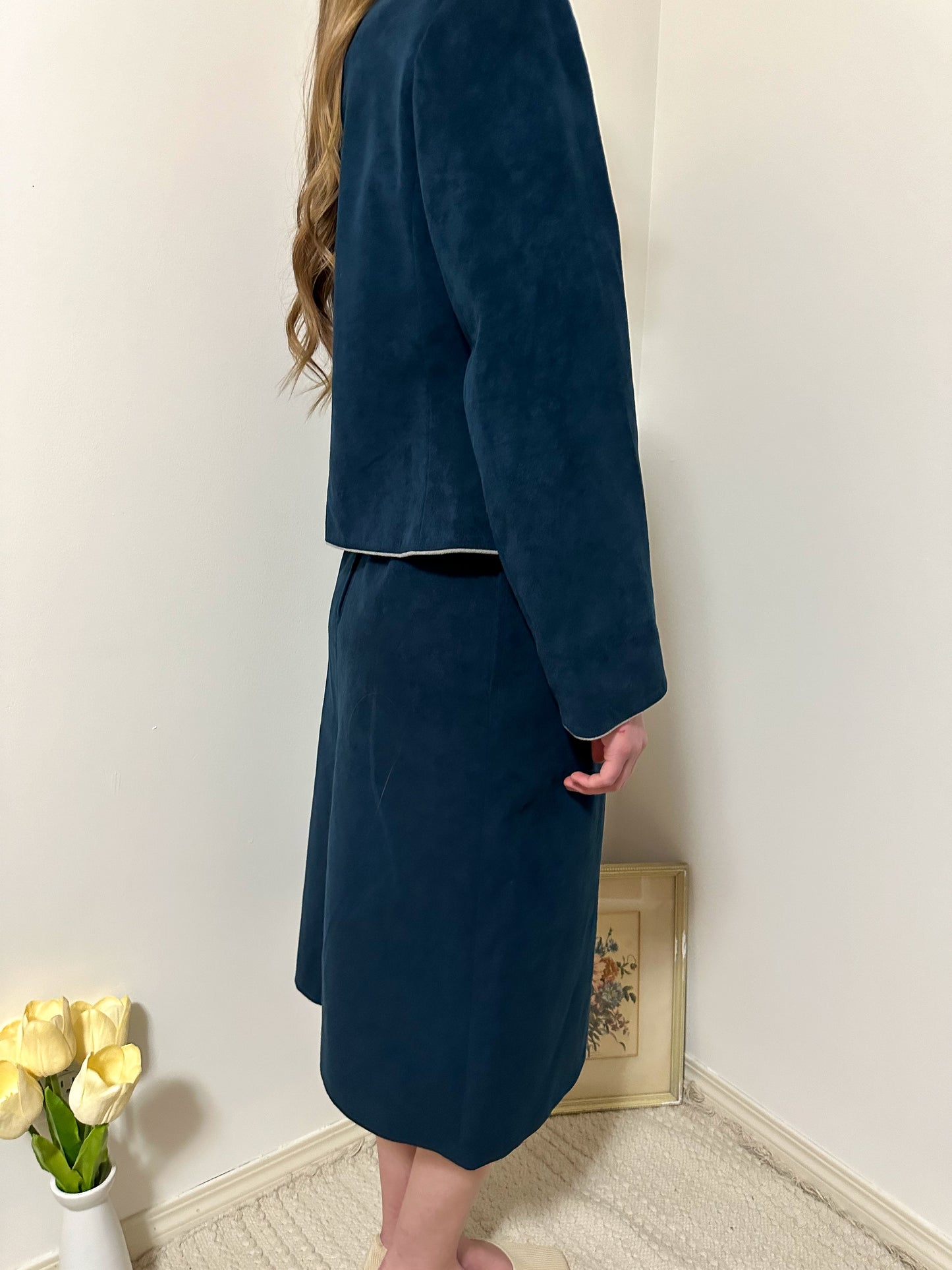 Vintage x Sterling Stall Navy Blue Skirt Suit Set (M/L)