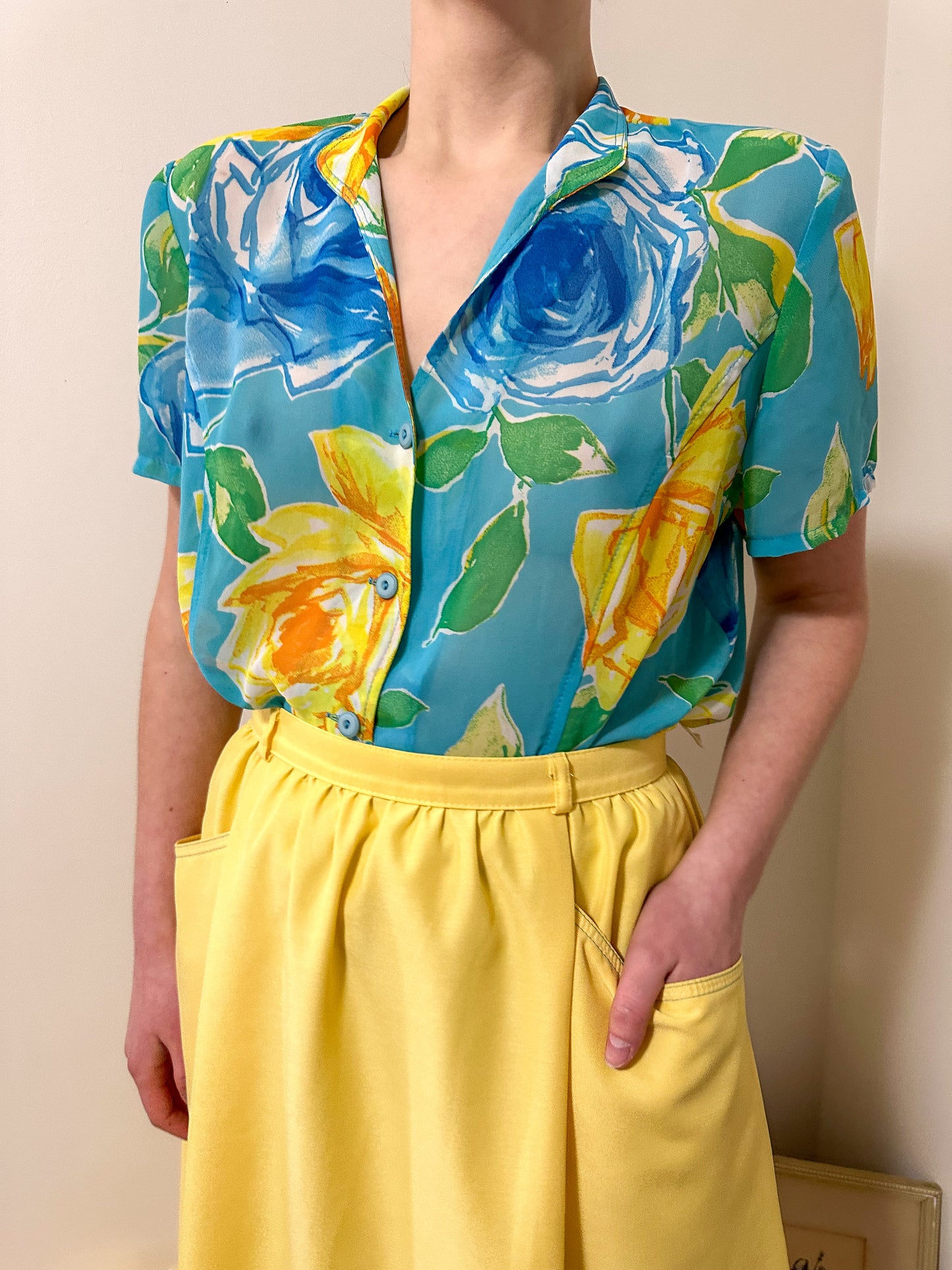 Vintage x Bright Floral Sheer Top (XL)