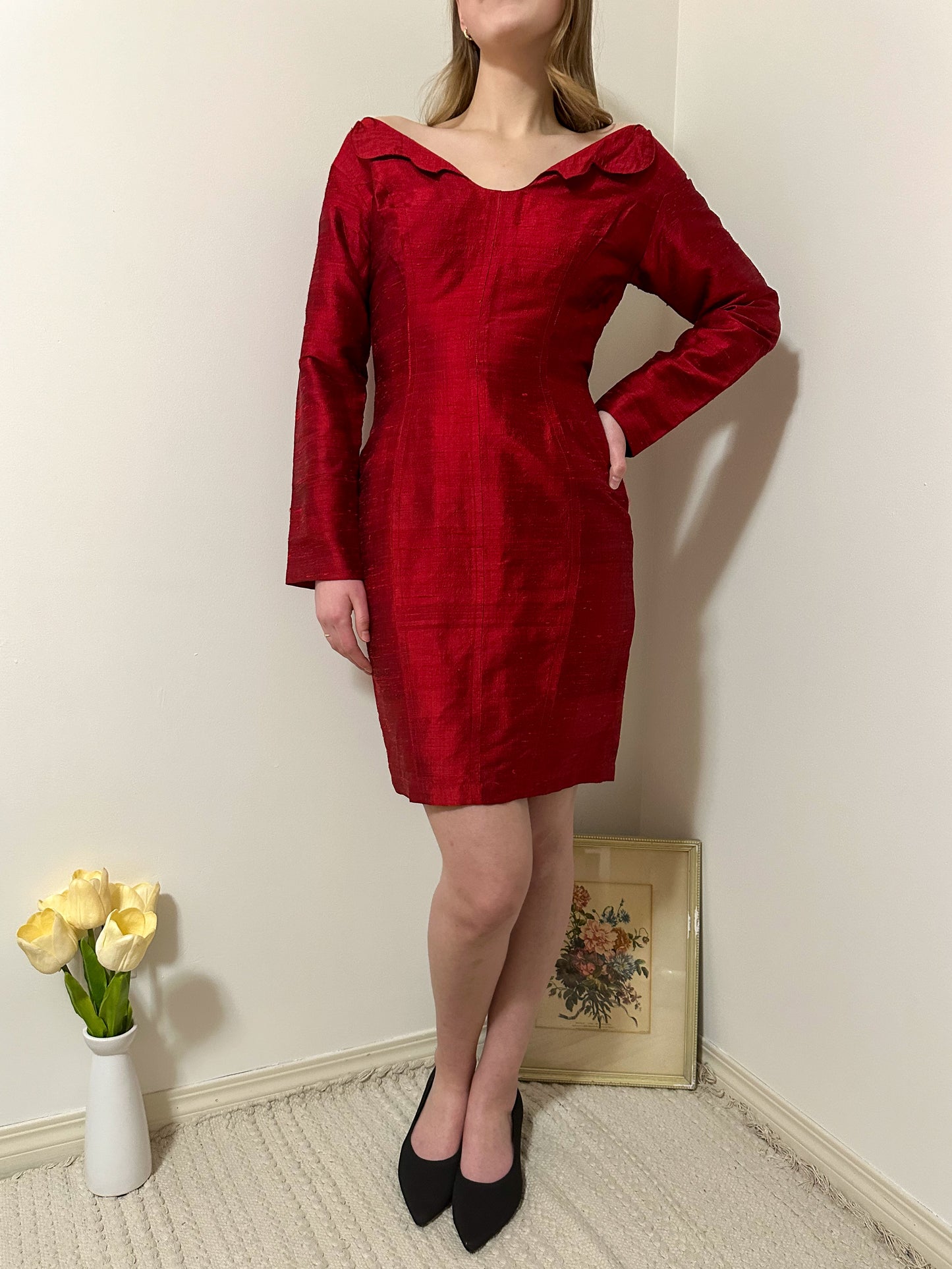 Vintage x Abby Kanak Red Silk Dress (M)