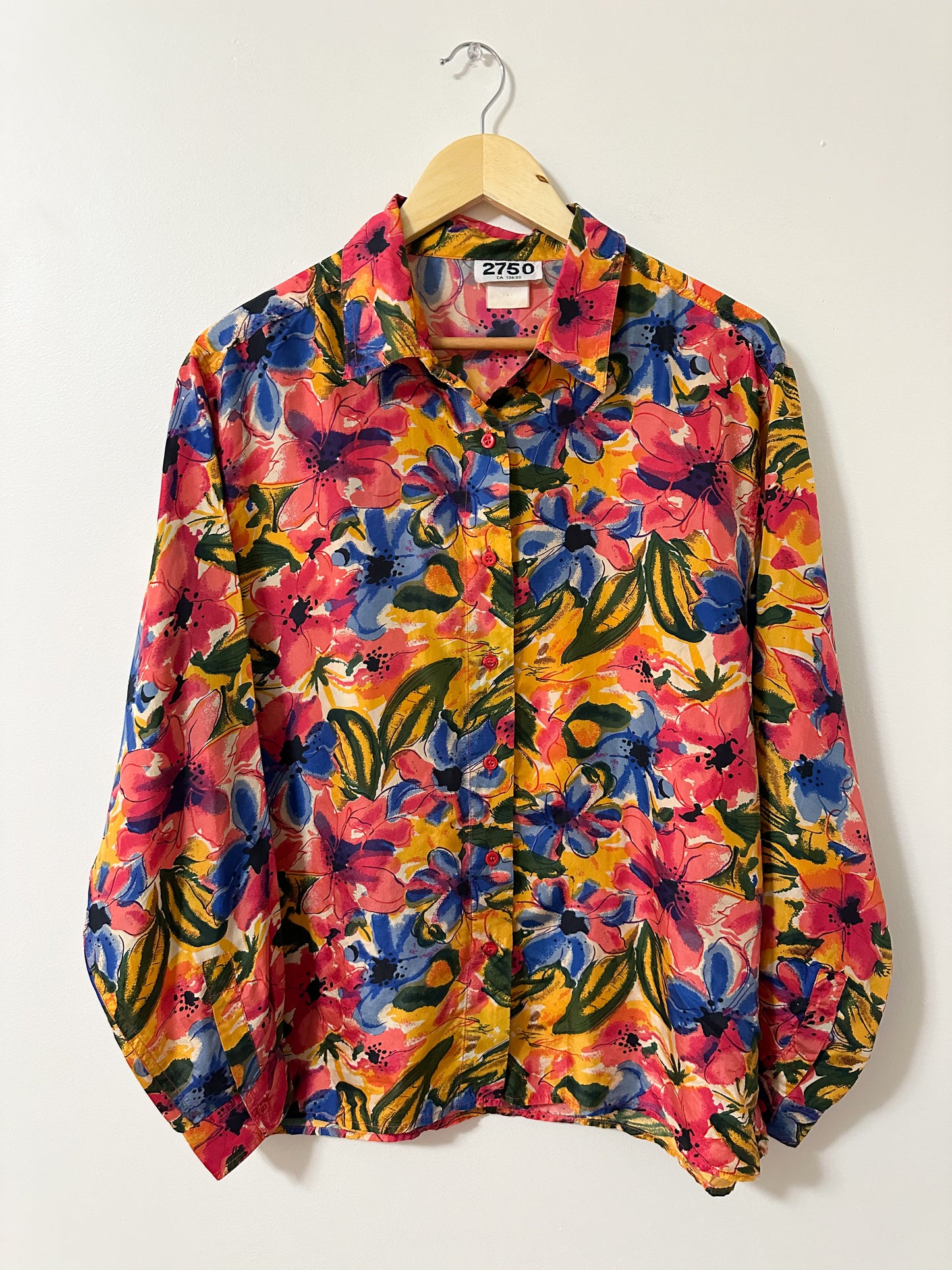 Vintage x Silk Abstract Floral Blouse (XL)