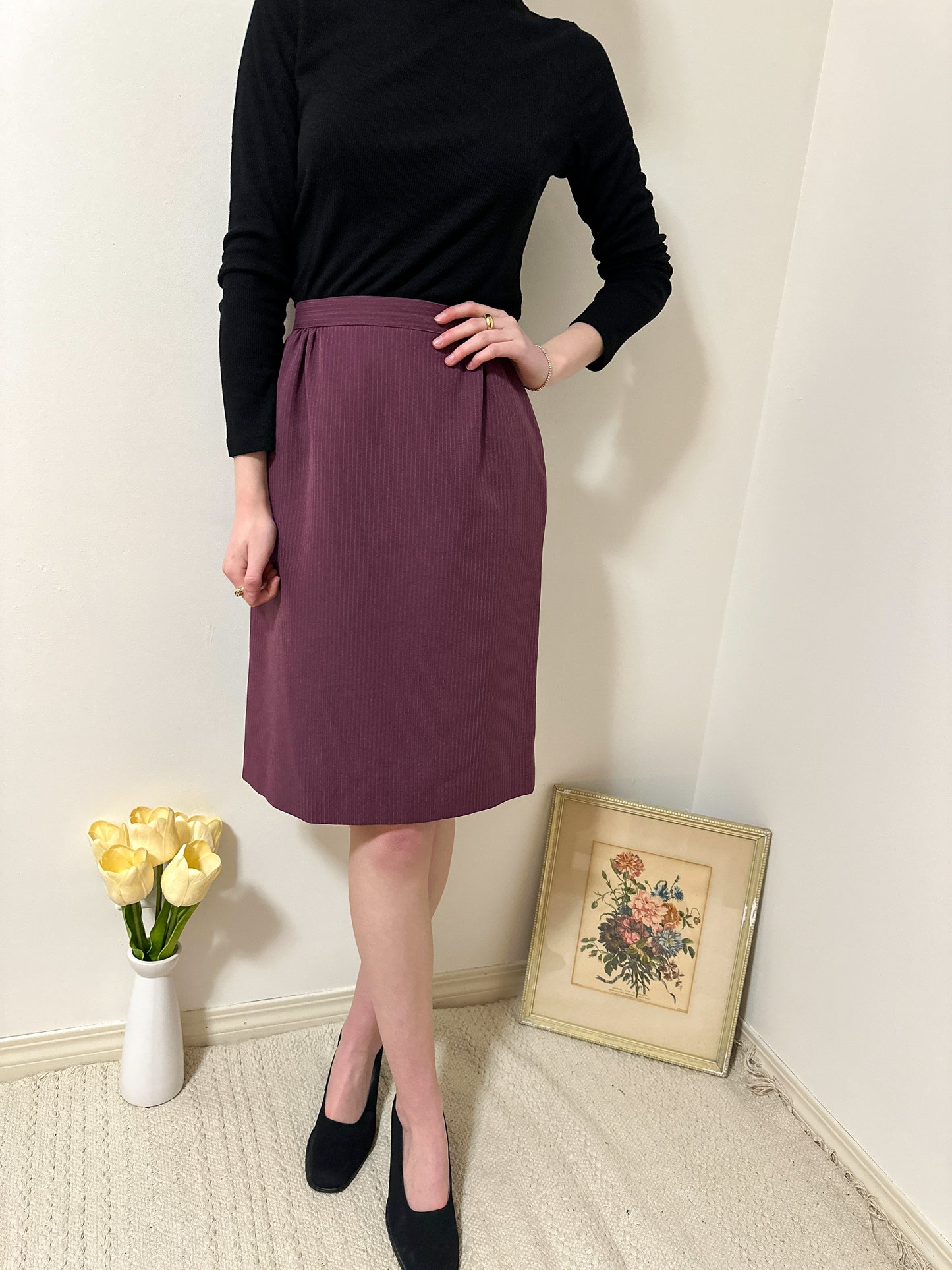 Vintage x Deep Magenta Pinstripe Skirt (S)