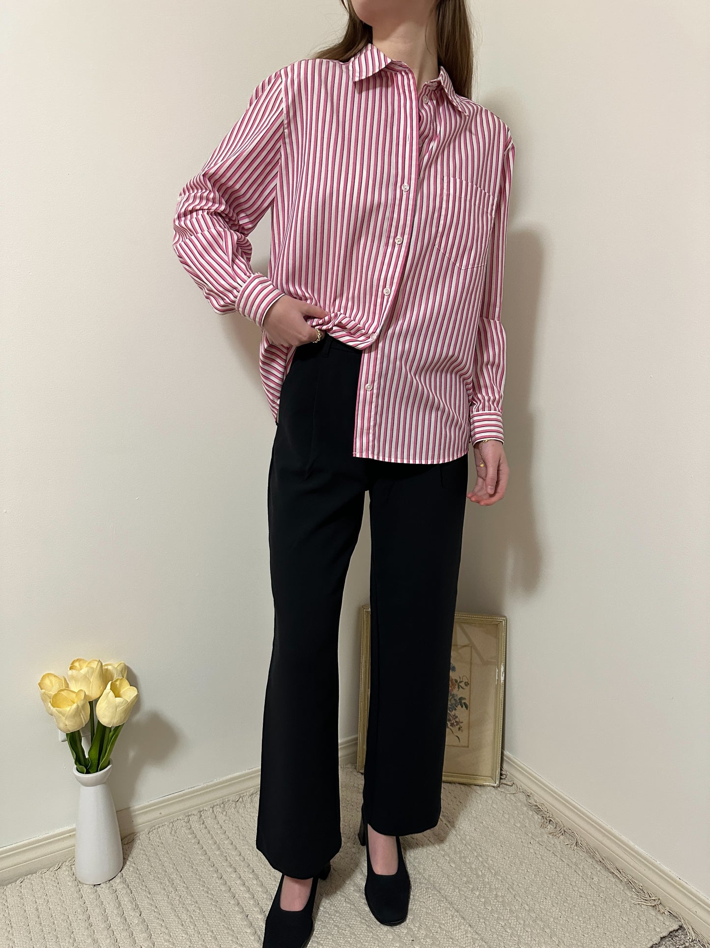 Vintage x Alia Pink Striped Button-Up (L/XL)