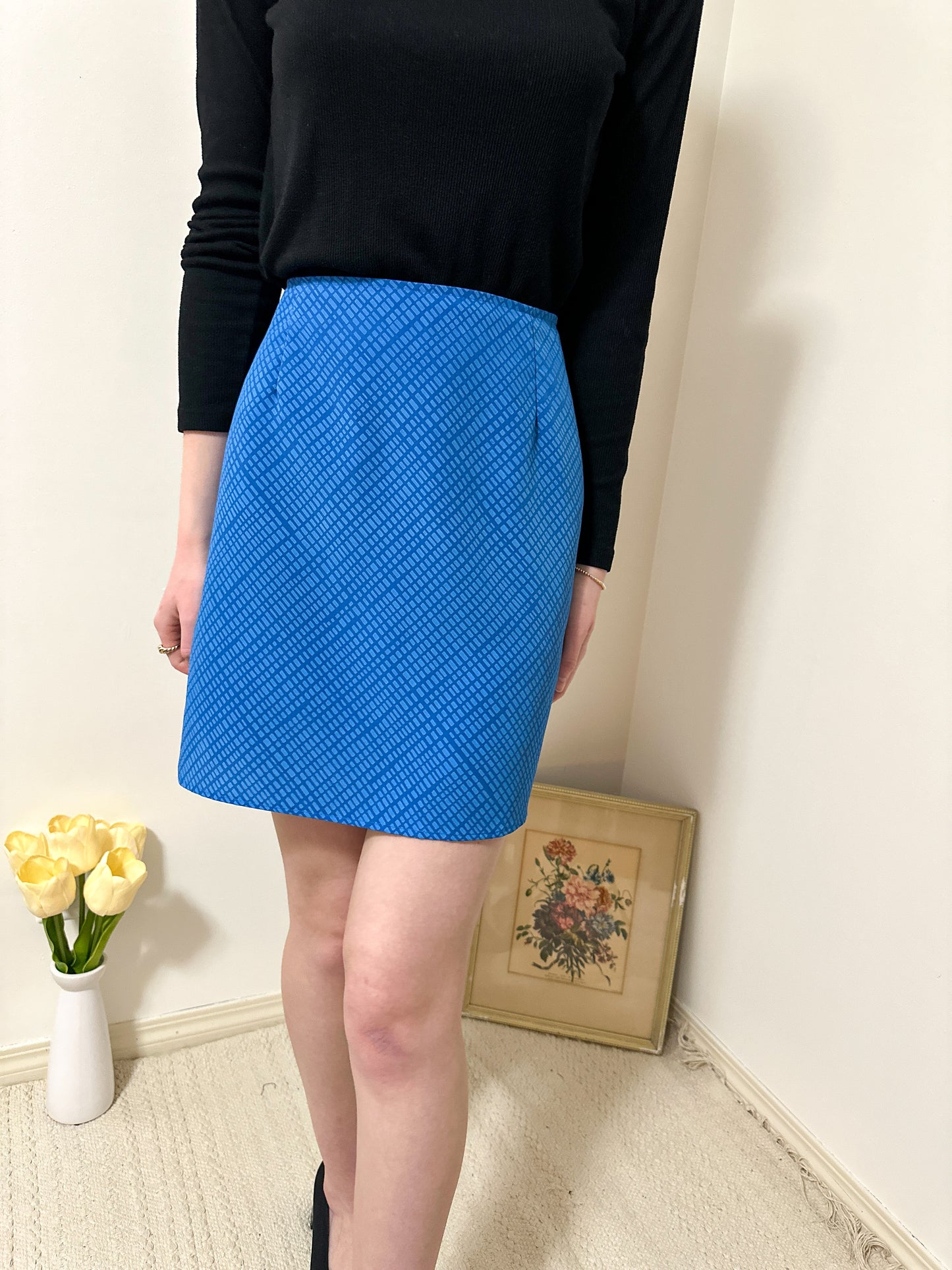 Vintage x Fairweather Blue Printed Mini Skirt (S)