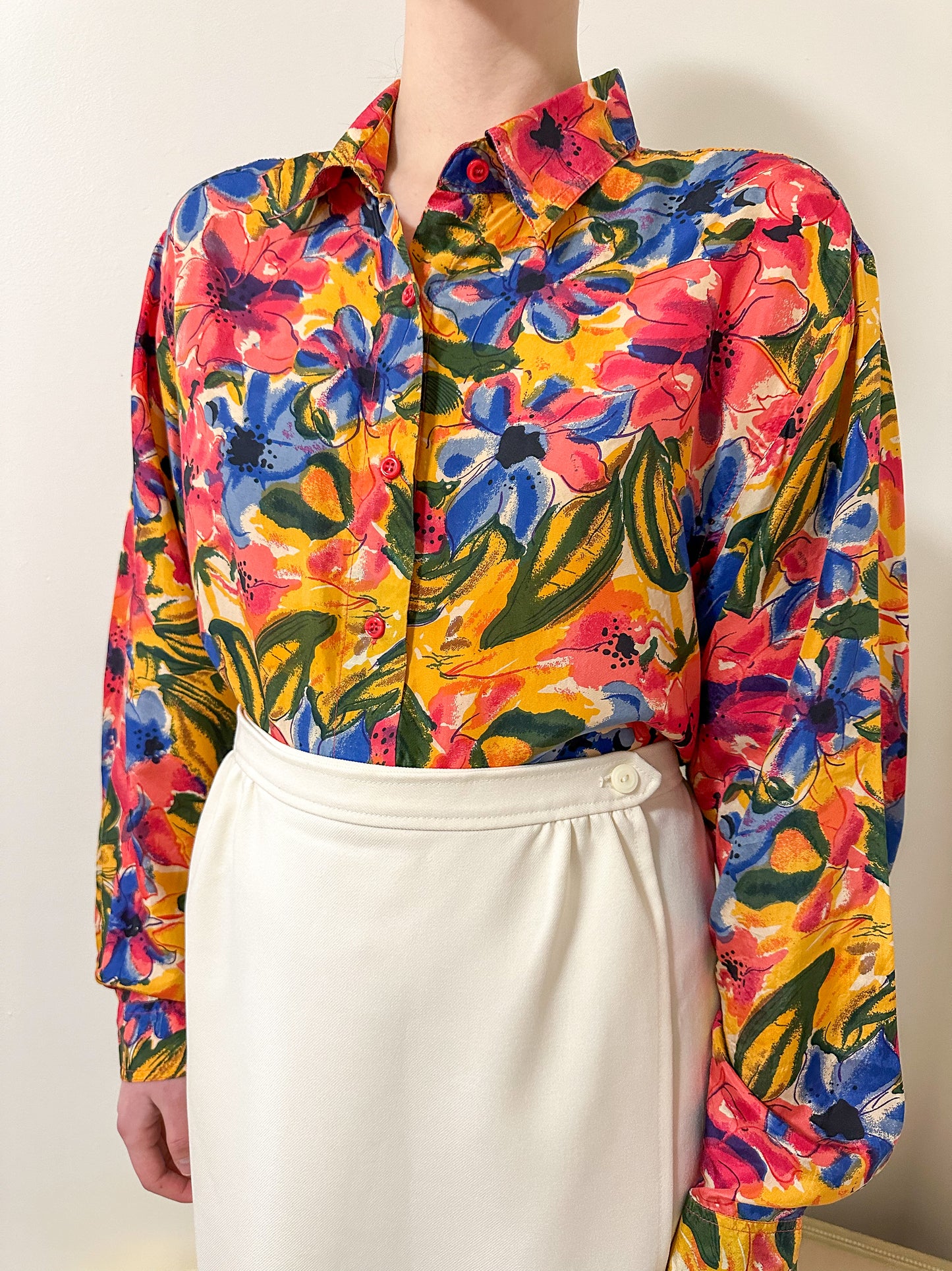 Vintage x Silk Abstract Floral Blouse (XL)