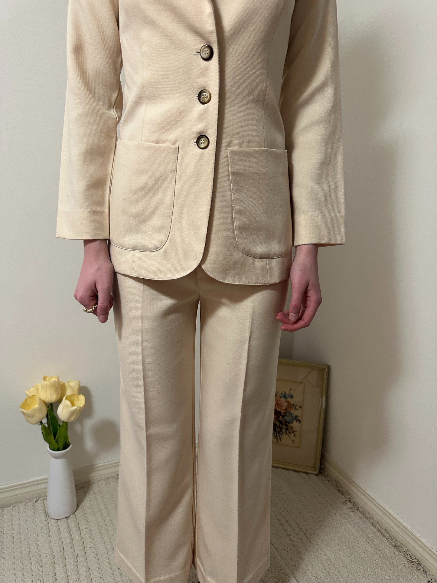 Vintage x Barakett Cream Pant Suit Set (XS)