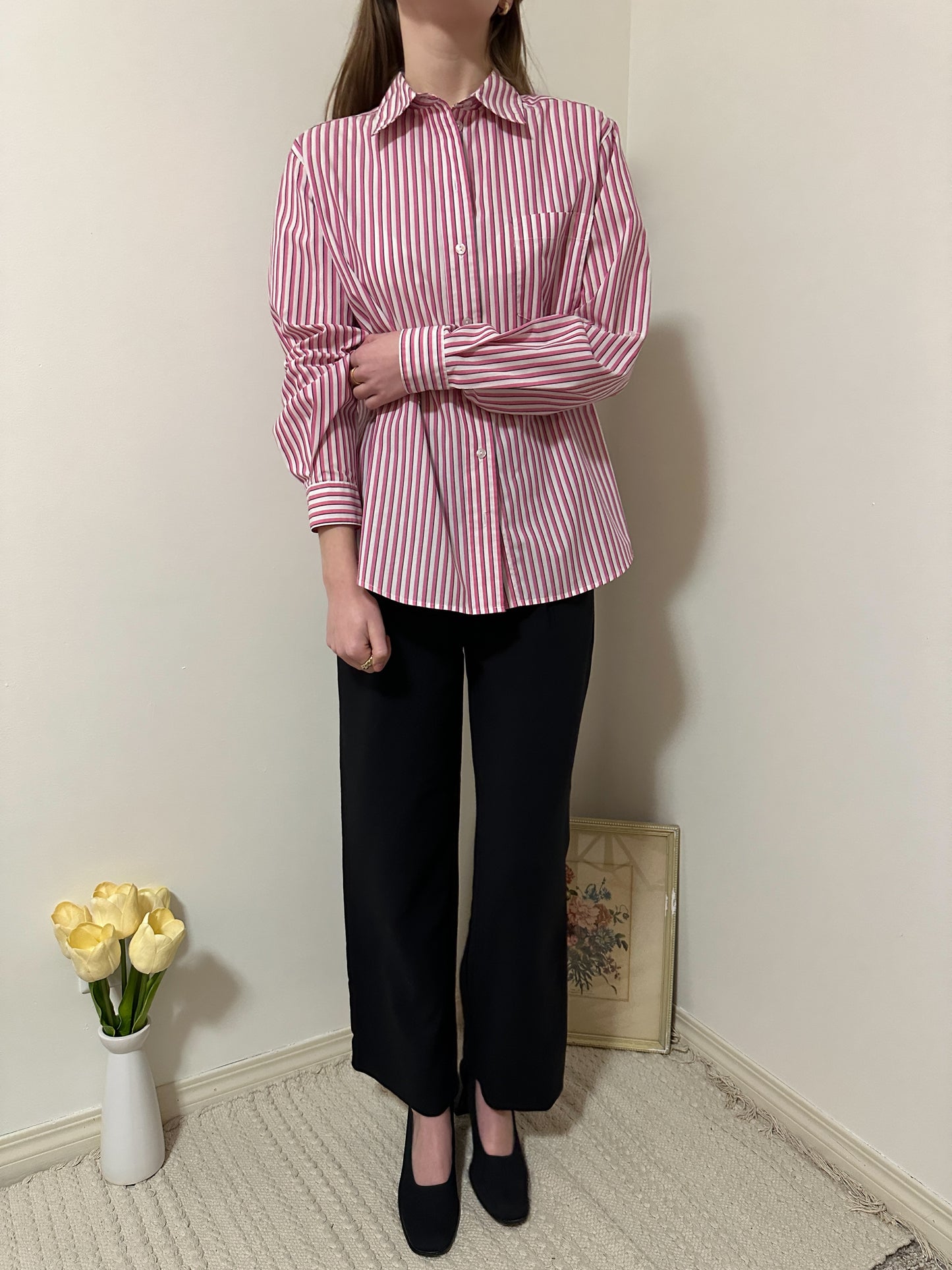 Vintage x Alia Pink Striped Button-Up (L/XL)