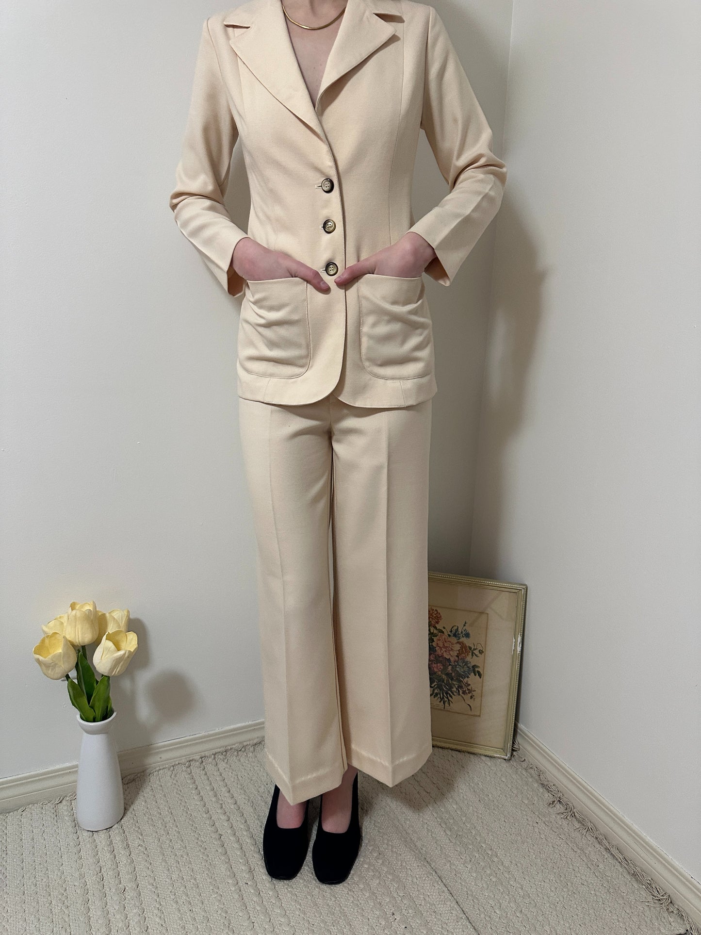 Vintage x Barakett Cream Pant Suit Set (XS)