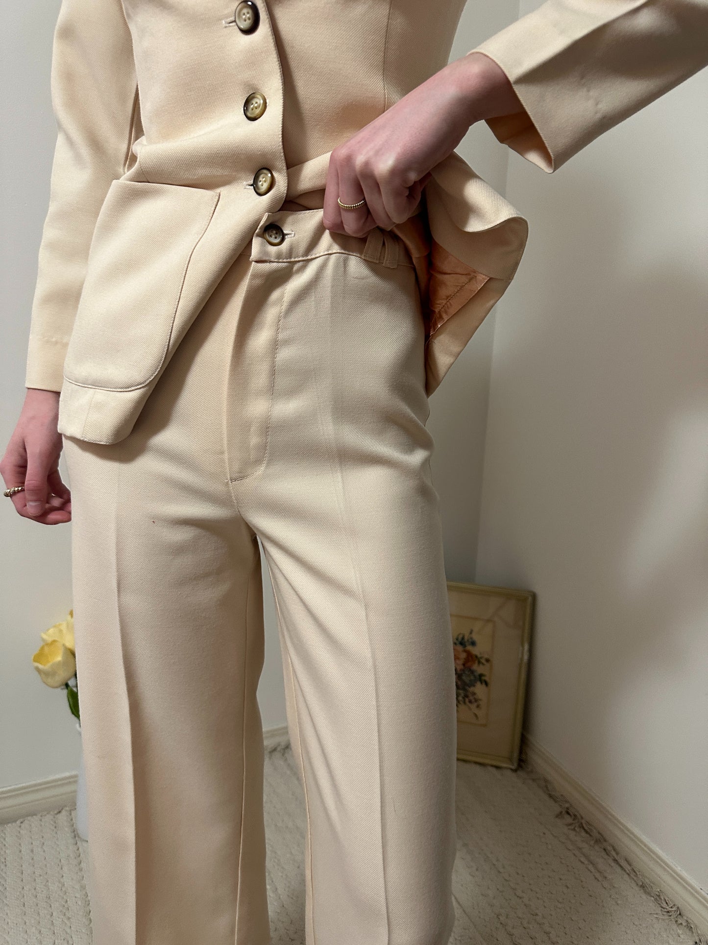 Vintage x Barakett Cream Pant Suit Set (XS)