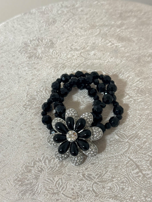 Black and Silver Flower Bracelet