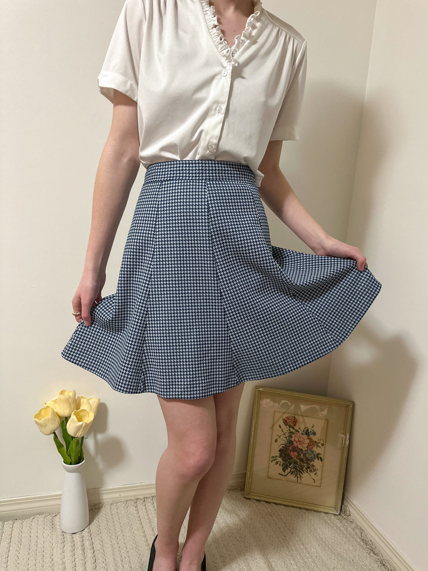 Vintage x Blue Houndstooth Skirt (S)