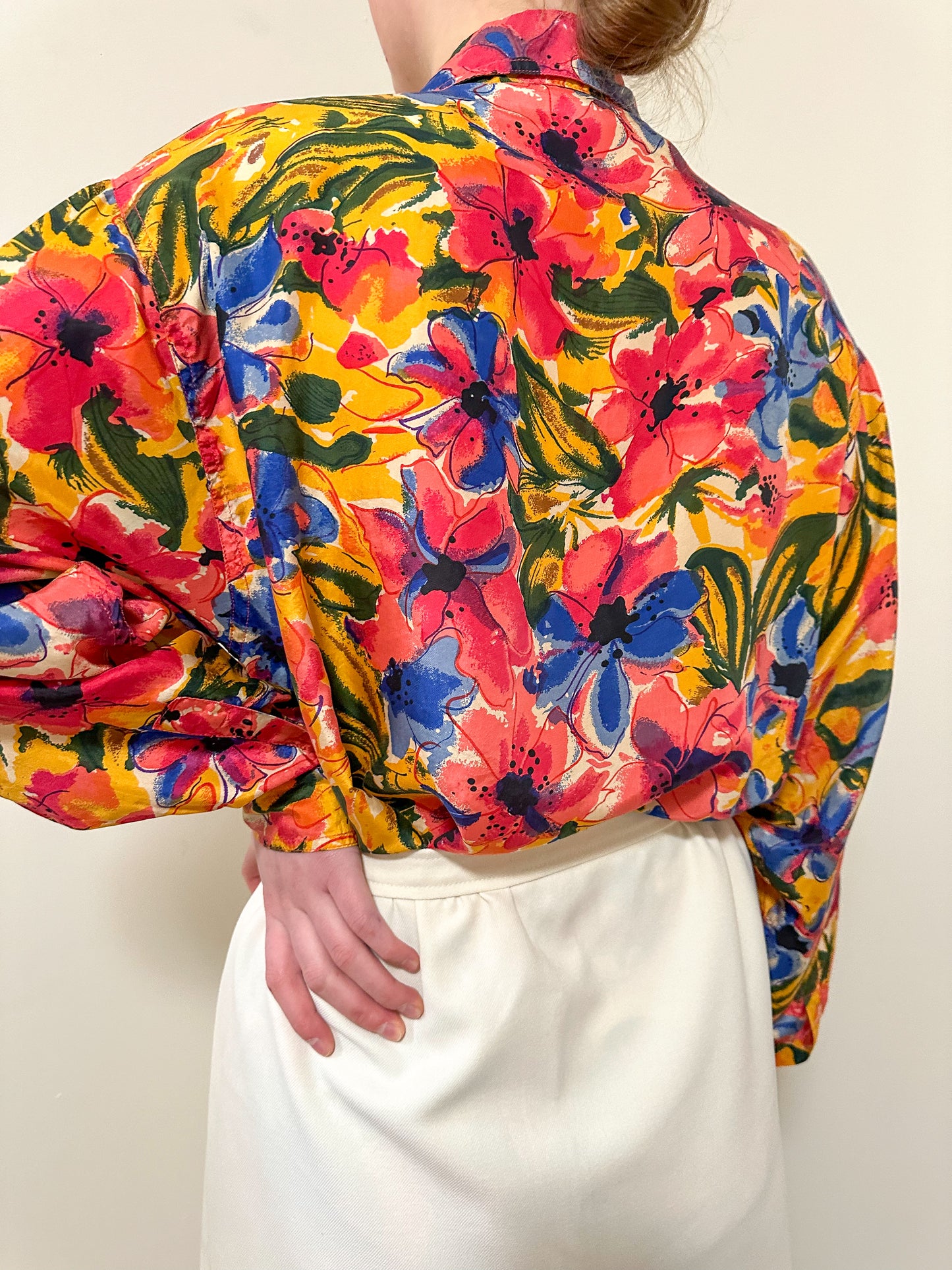 Vintage x Silk Abstract Floral Blouse (XL)