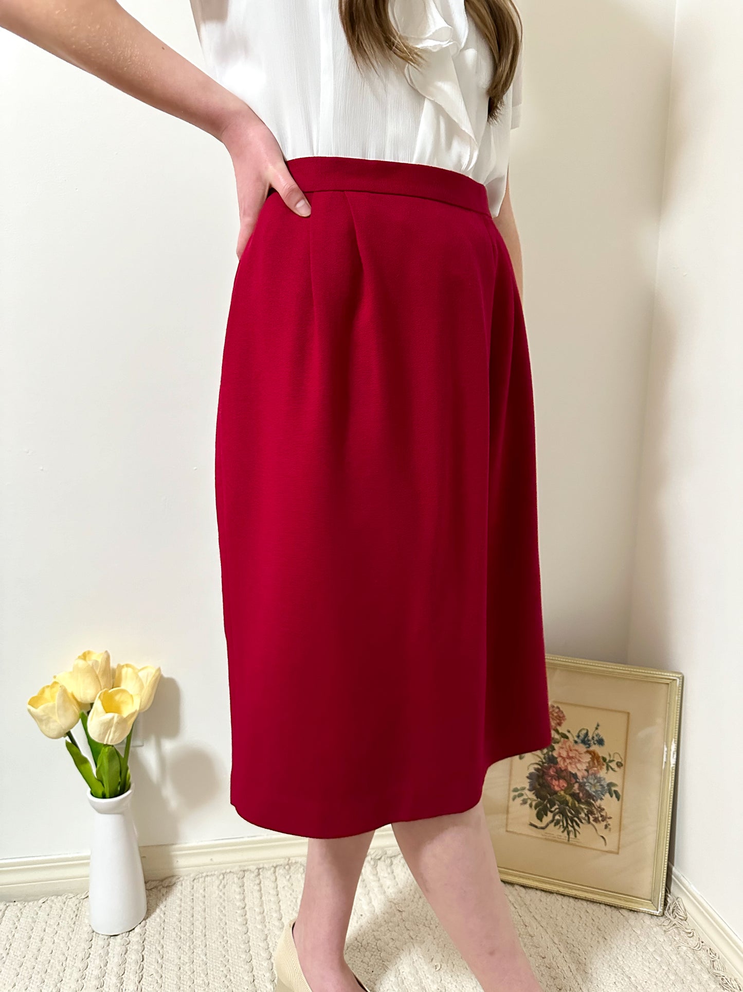 Vintage x Bellessa Red Wool Skirt (L)