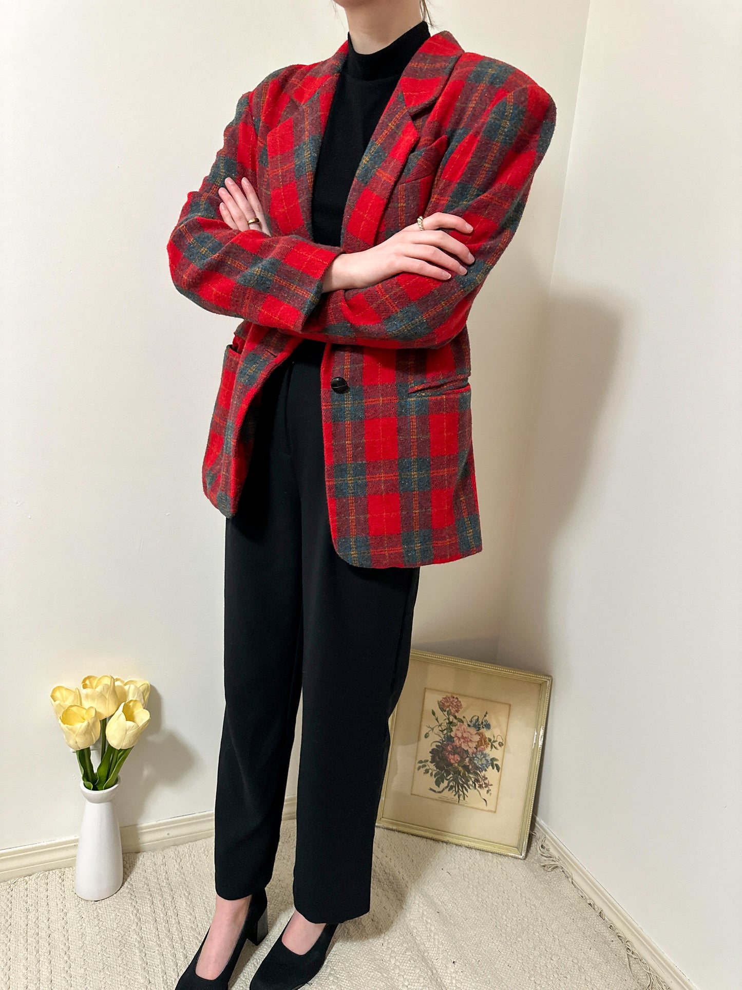 Vintage x Red Plaid Blazer Jacket (L)