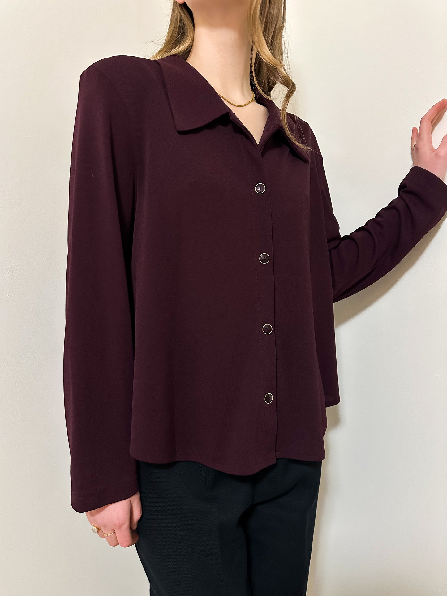 Vintage x Braemar Petites Dark Plum Blouse (L/XL)