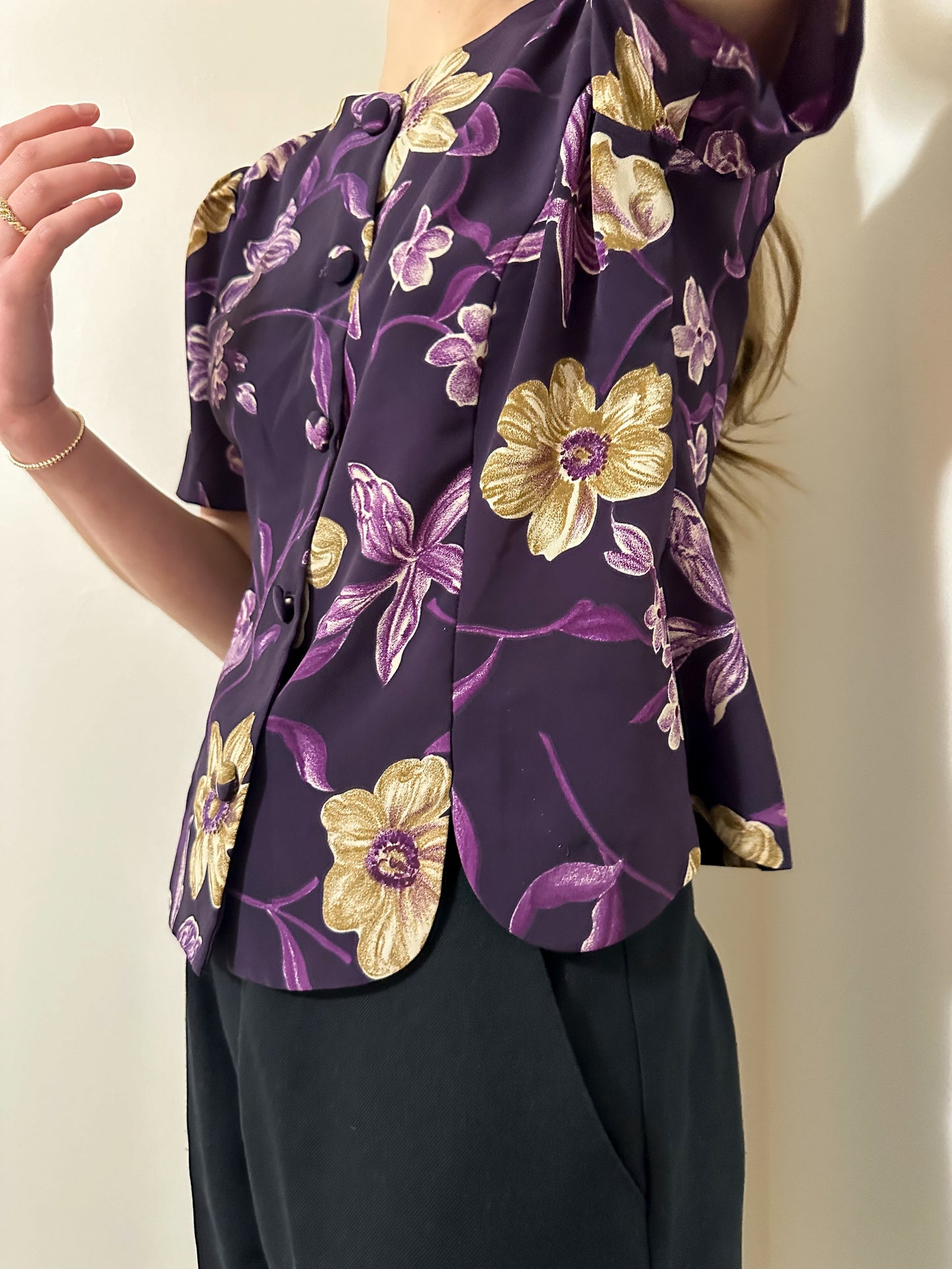 Vintage x Cleo Petites Purple Floral Blouse (M/L)