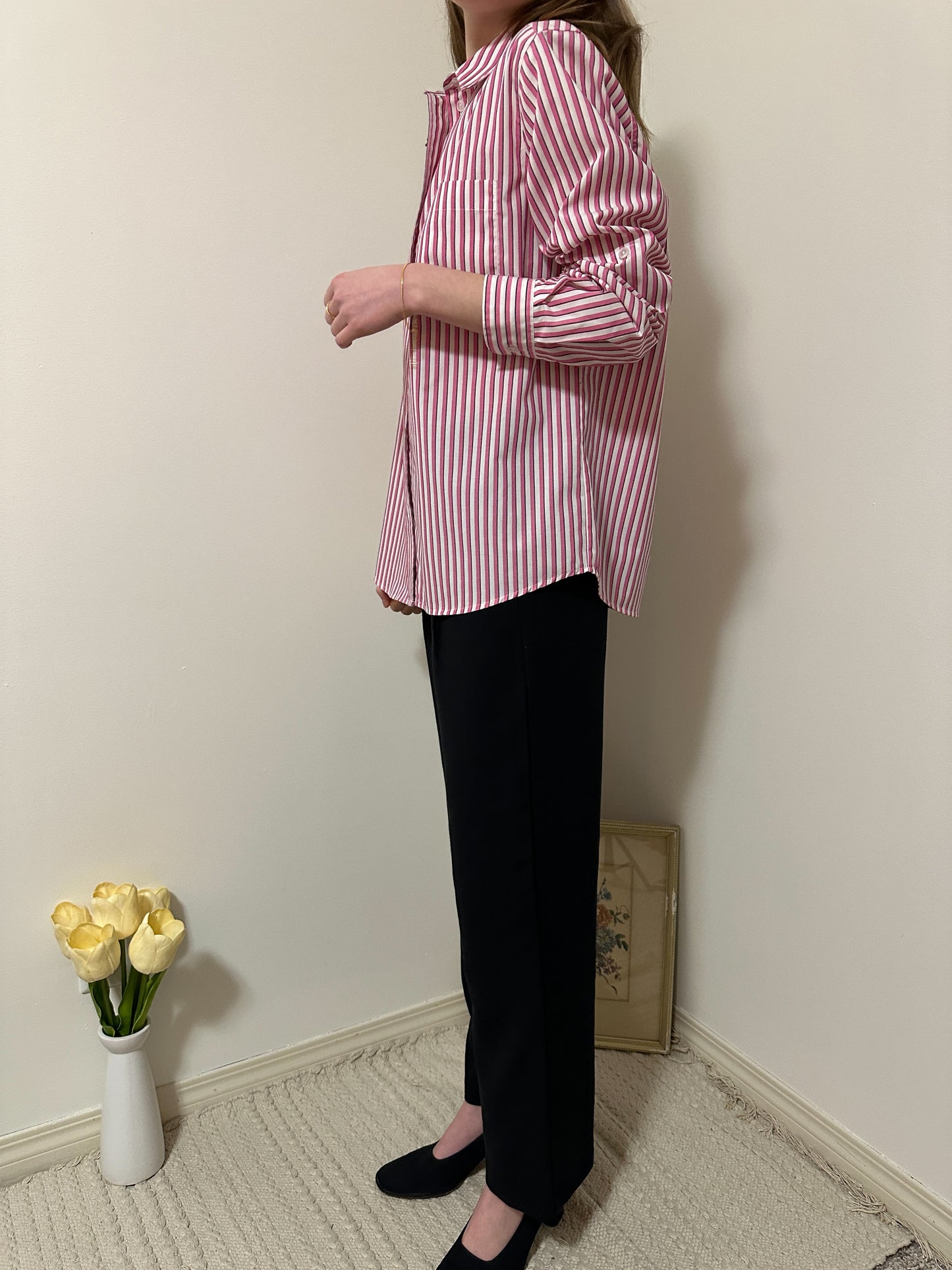 Vintage x Alia Pink Striped Button-Up (L/XL)