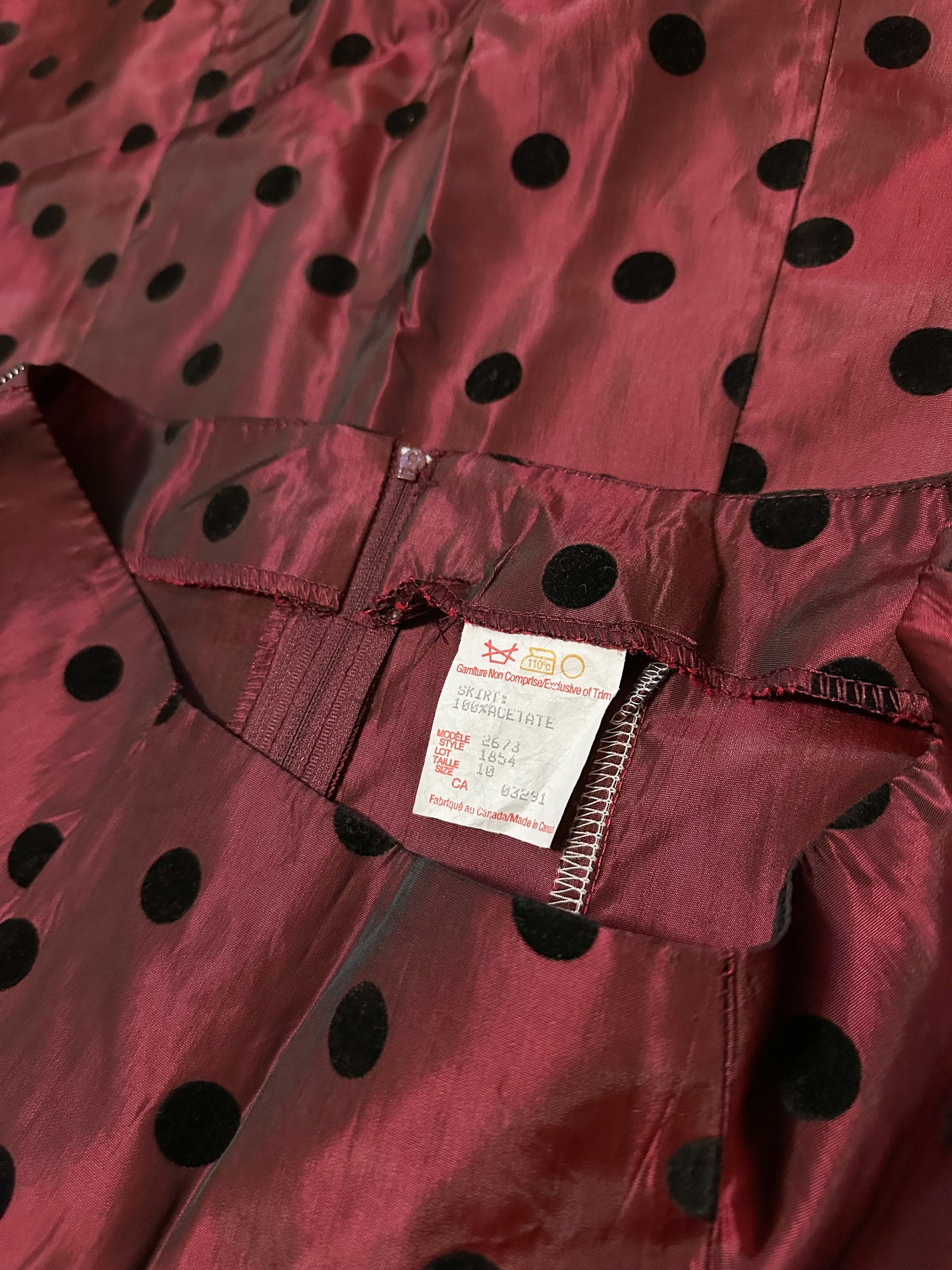 Vintage x Red + Black Polka Dot Midi Skirt (M)