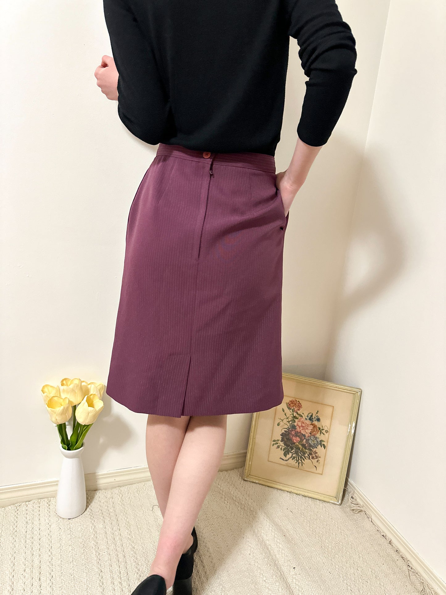 Vintage x Deep Magenta Pinstripe Skirt (S)