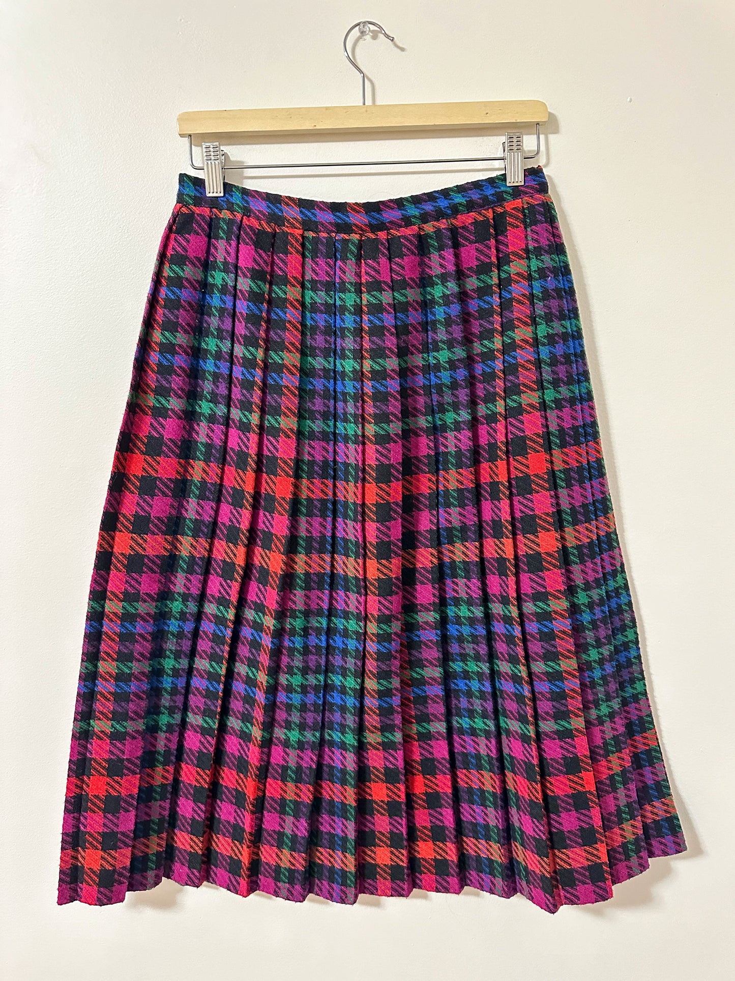 Vintage x Colourful Houndstooth Pleated Skirt (M)