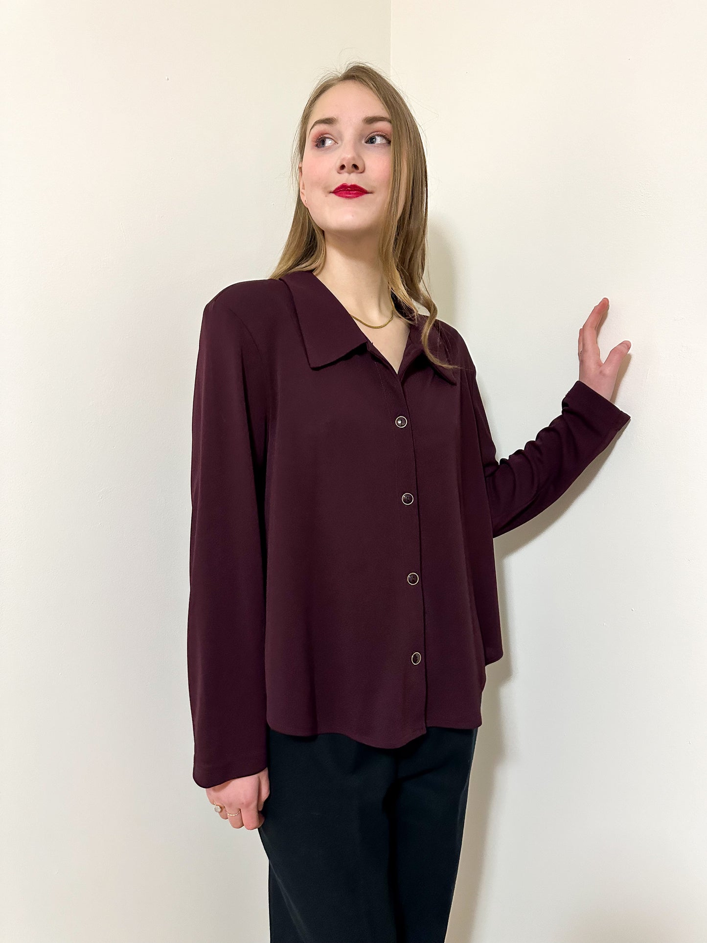 Vintage x Braemar Petites Dark Plum Blouse (L/XL)