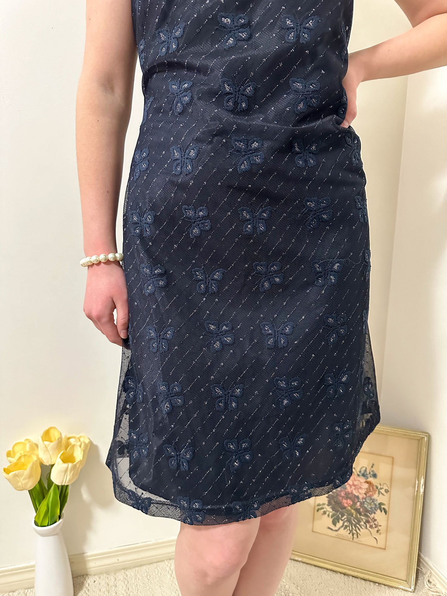 Vintage x Navy Butterfly Dress (L)