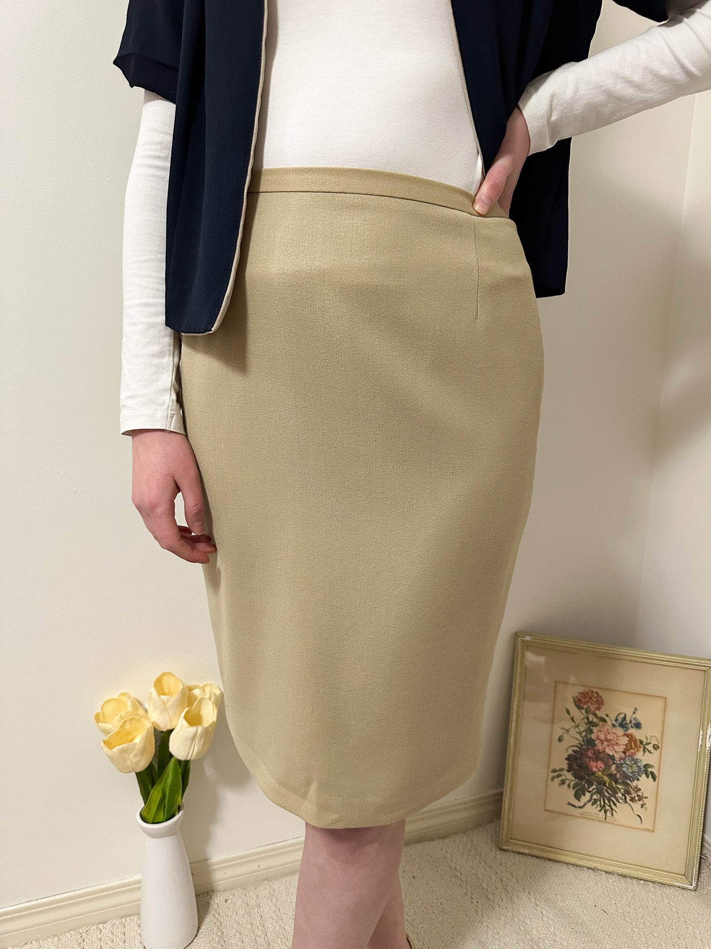 Vintage x Light Brown Wool Skirt (M)