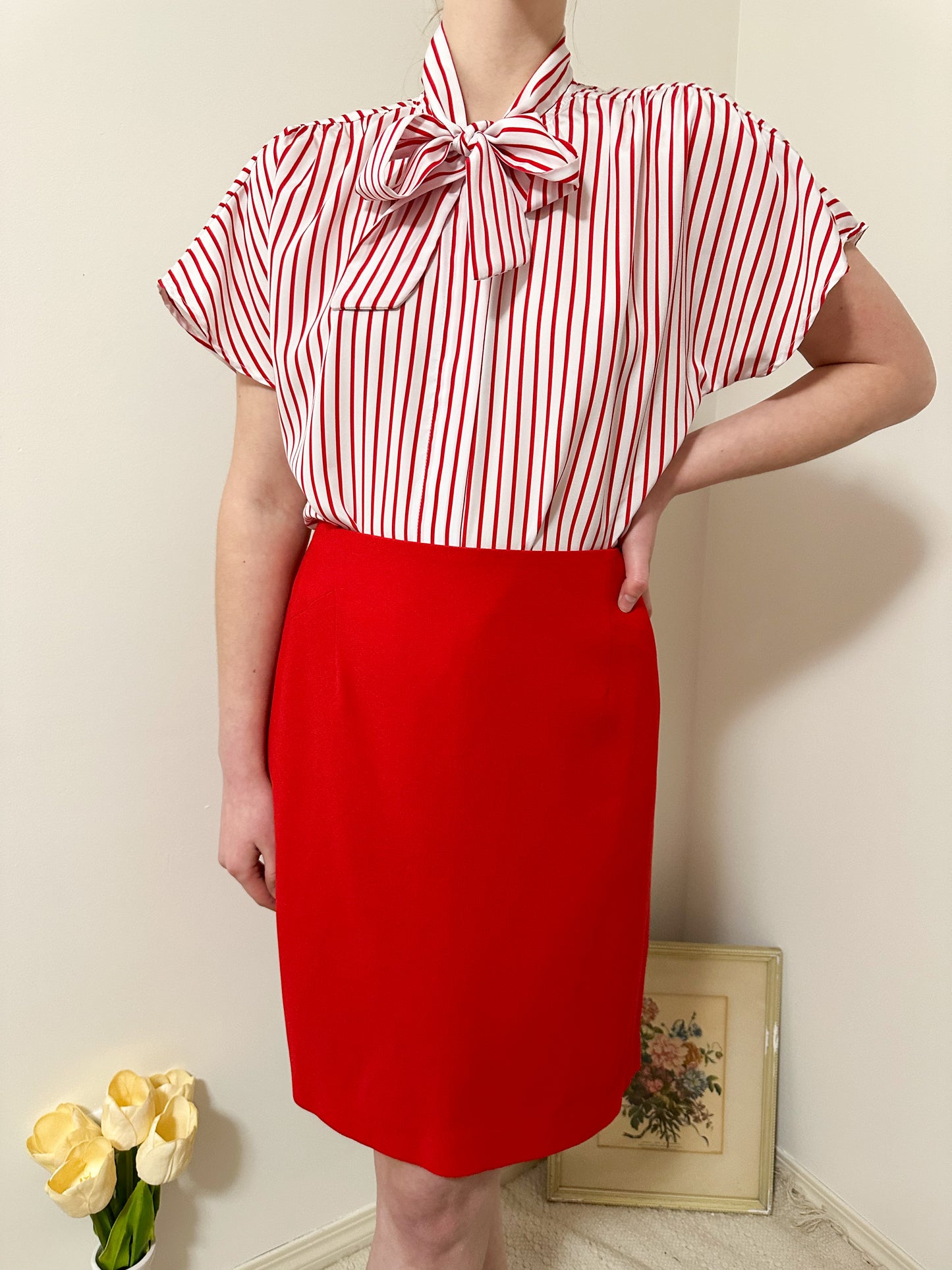 Vintage x FairSet Red Striped Blouse (L/XL)