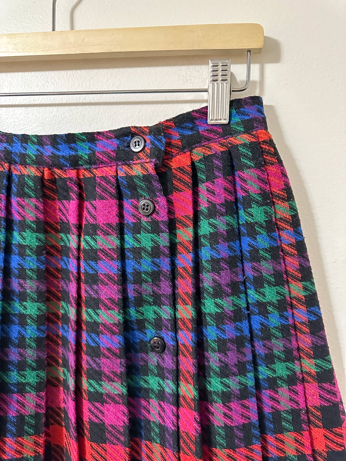 Vintage x Colourful Houndstooth Pleated Skirt (M)