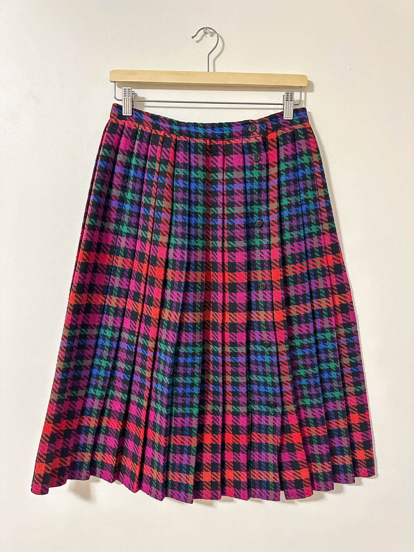 Vintage x Colourful Houndstooth Pleated Skirt (M)