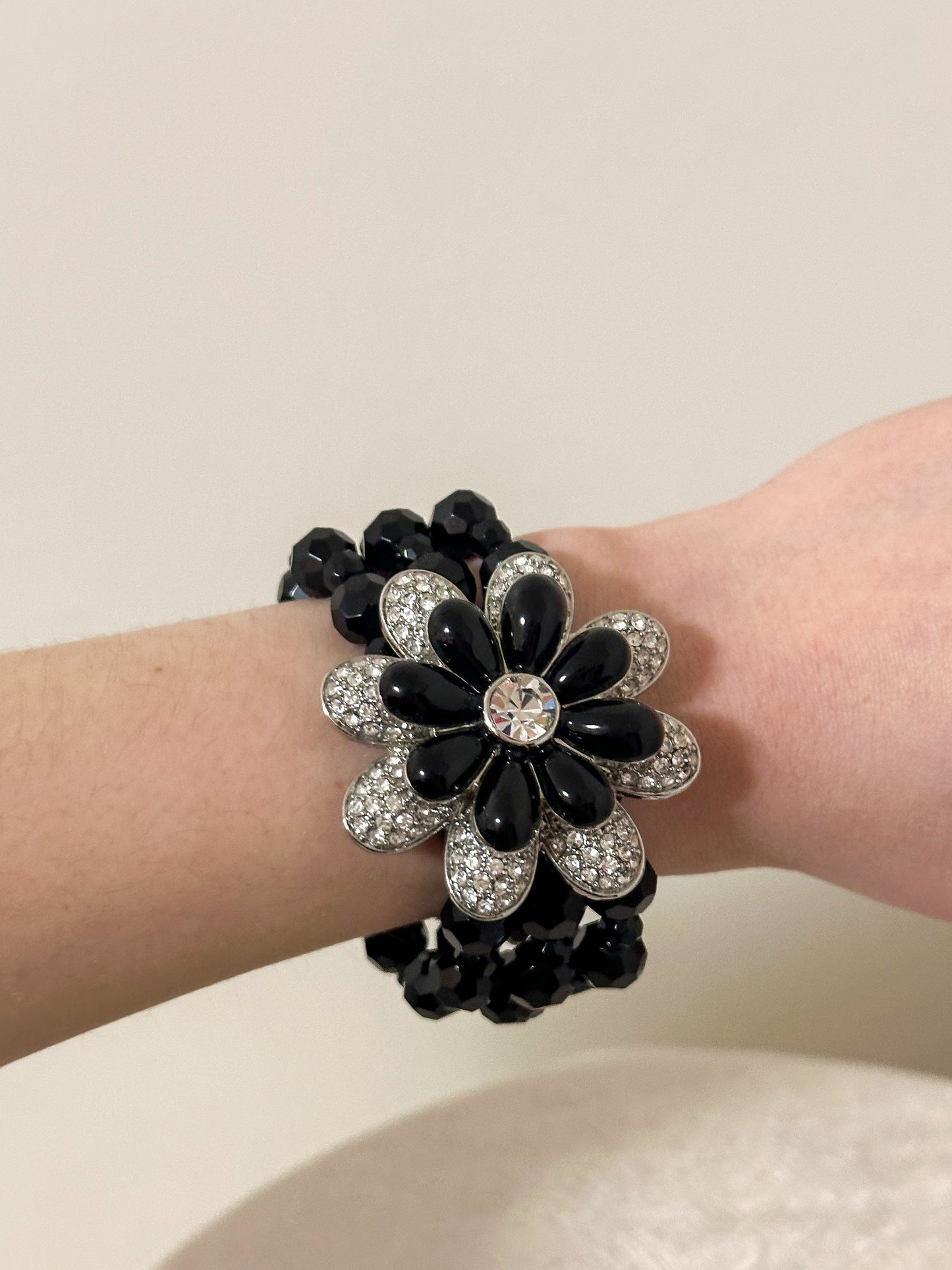 Black and Silver Flower Bracelet