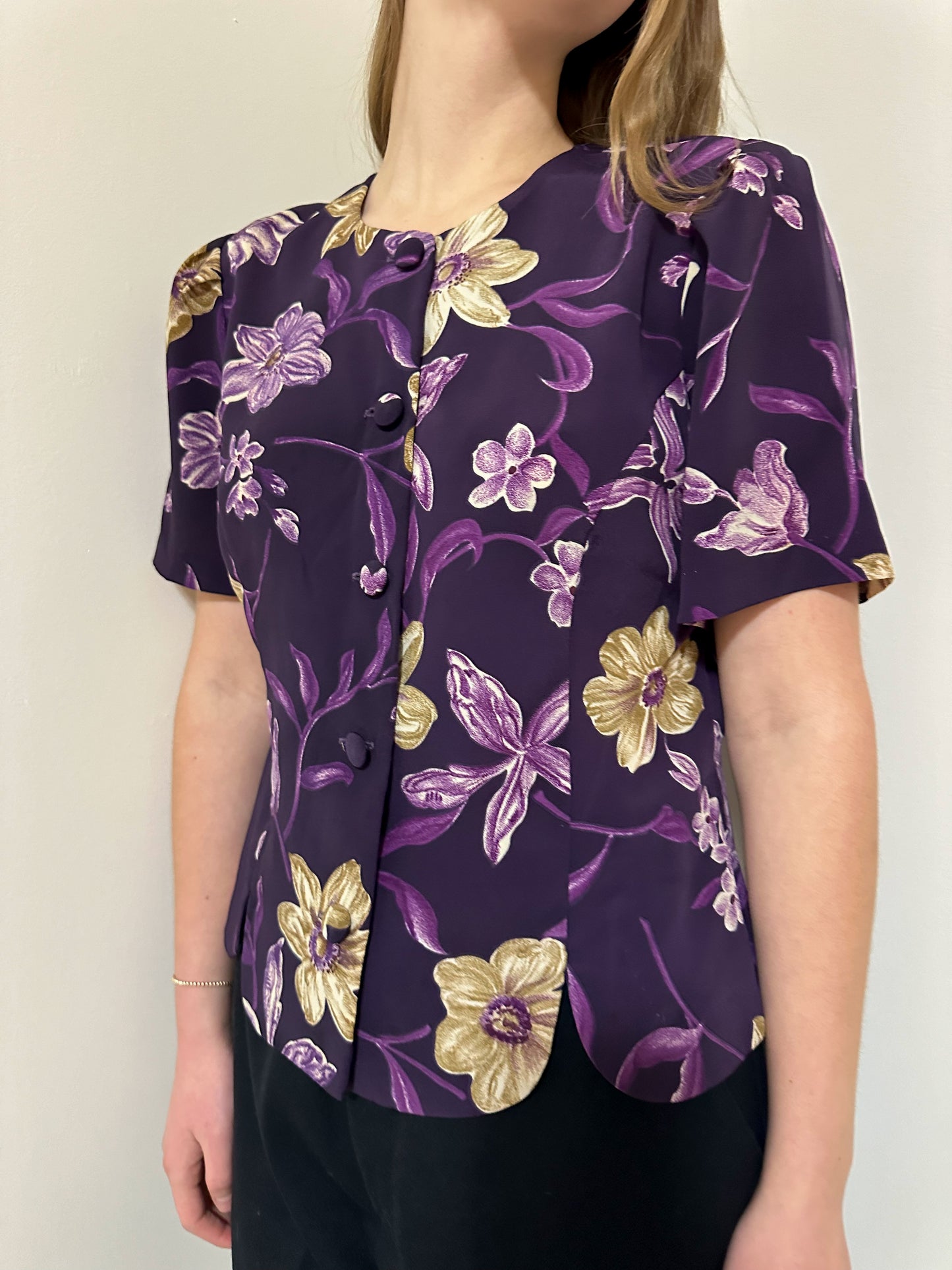 Vintage x Cleo Petites Purple Floral Blouse (M/L)