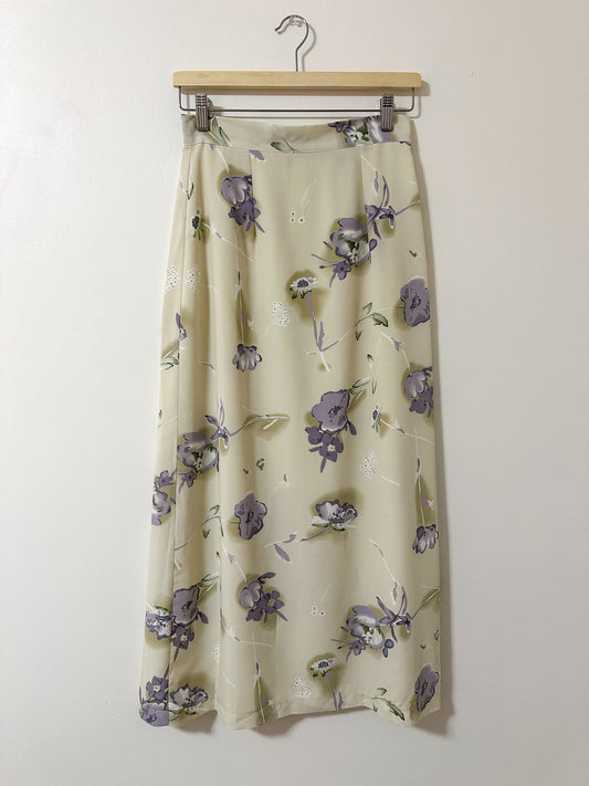 Vintage x Cream Floral Midi Skirt (S)