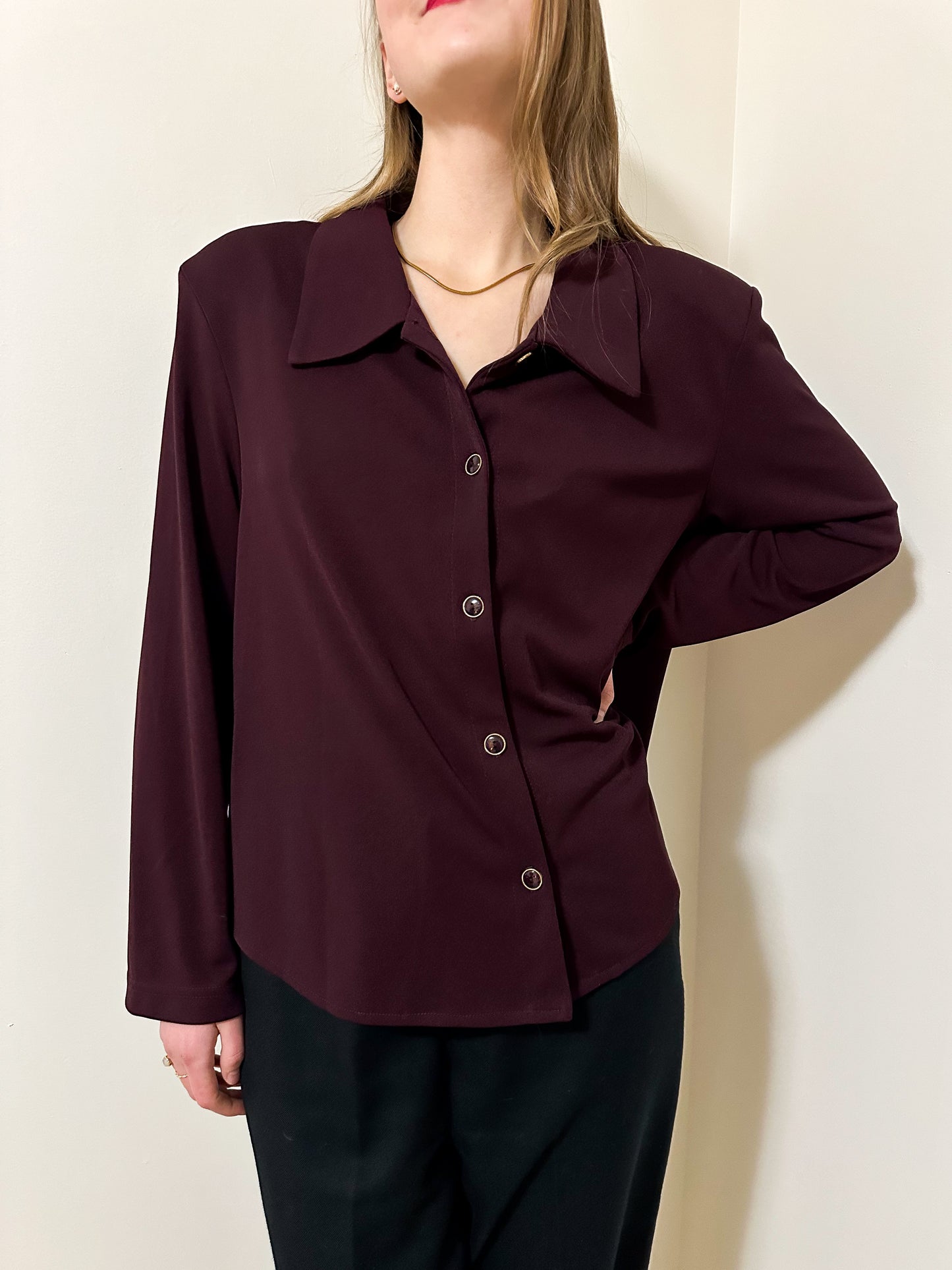 Vintage x Braemar Petites Dark Plum Blouse (L/XL)