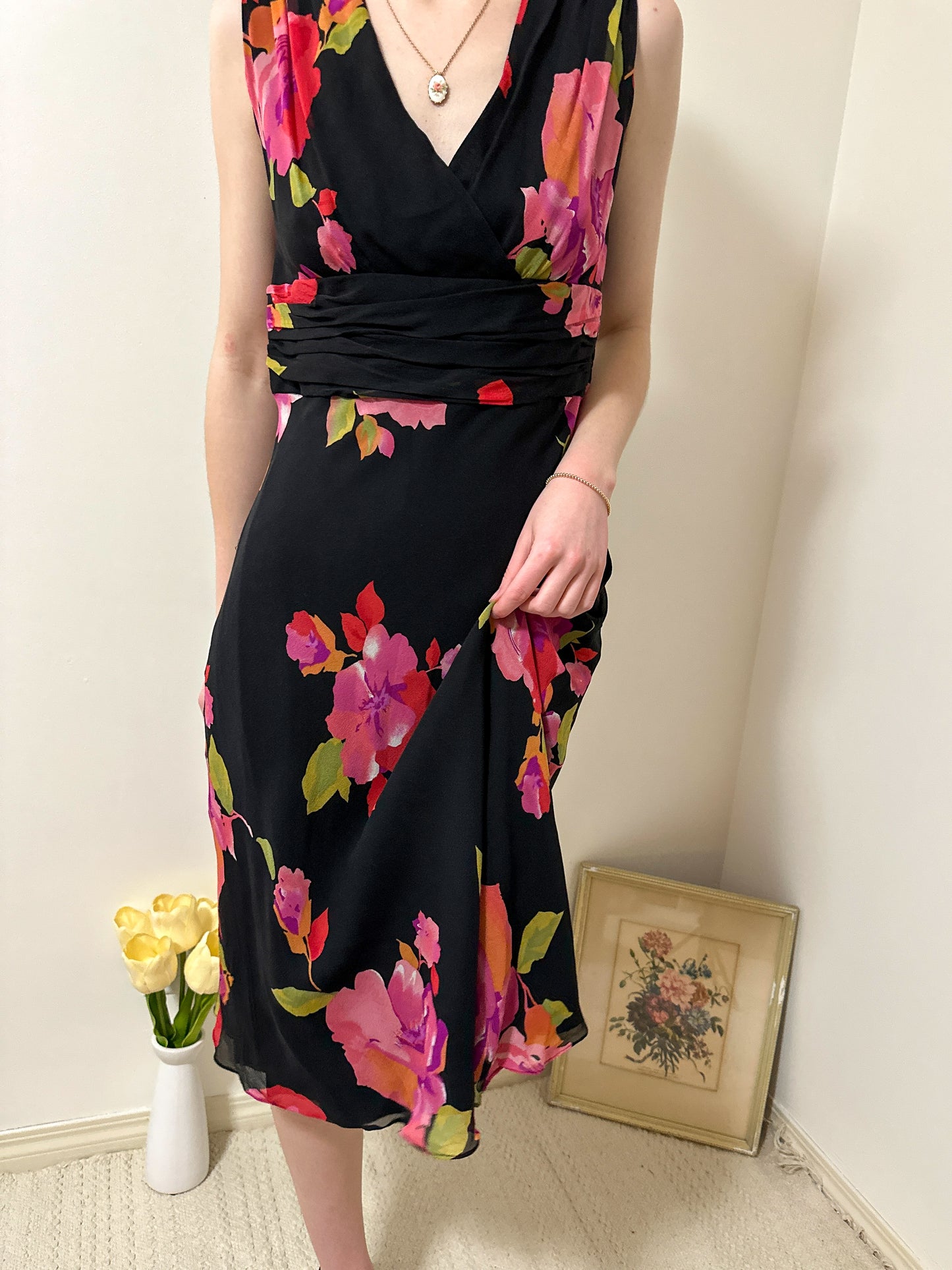 Vintage x Jones New York Floral Silk Dress (XS/S)