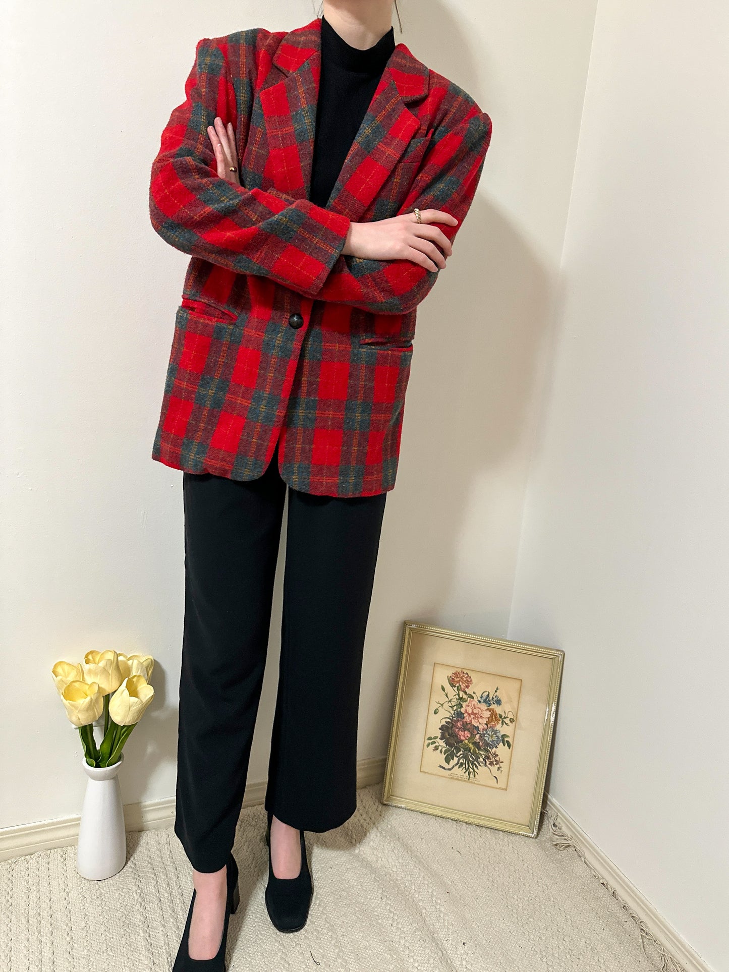 Vintage x Red Plaid Blazer Jacket (L)