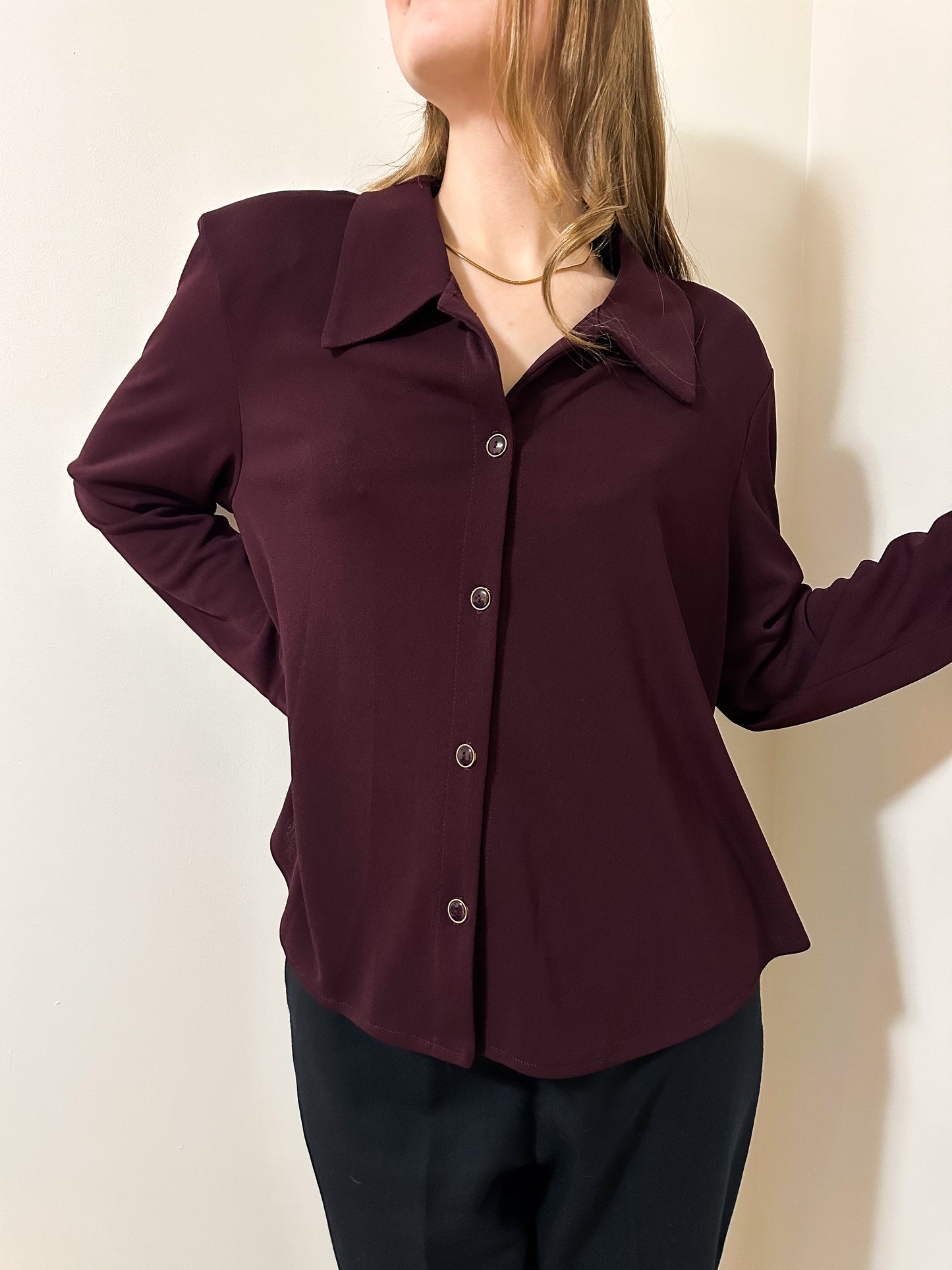 Vintage x Braemar Petites Dark Plum Blouse (L/XL)